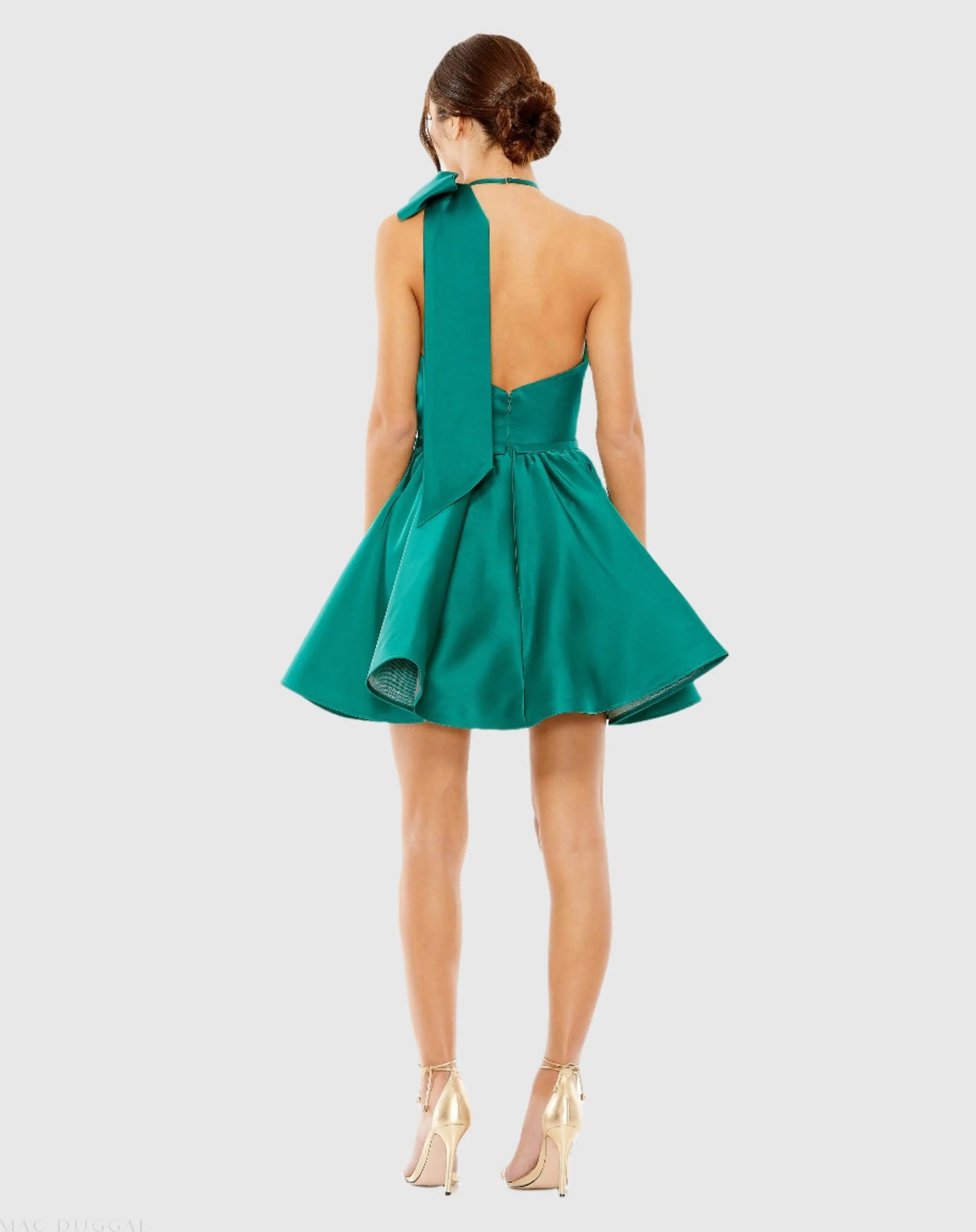 Green High Neck Bow Detail Mini Dress - Mac Duggal
