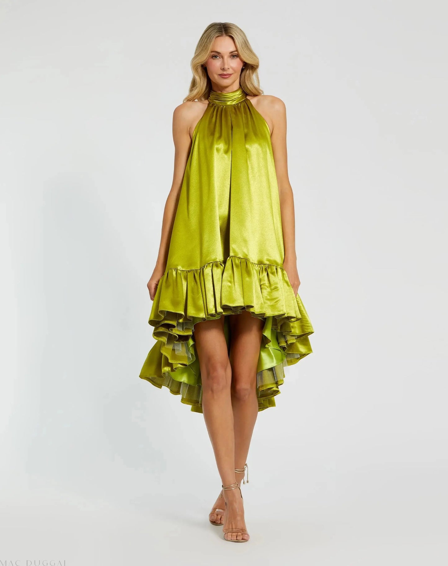 Green High Neck Satin Mini Dress With Keyhole - Mac Duggal