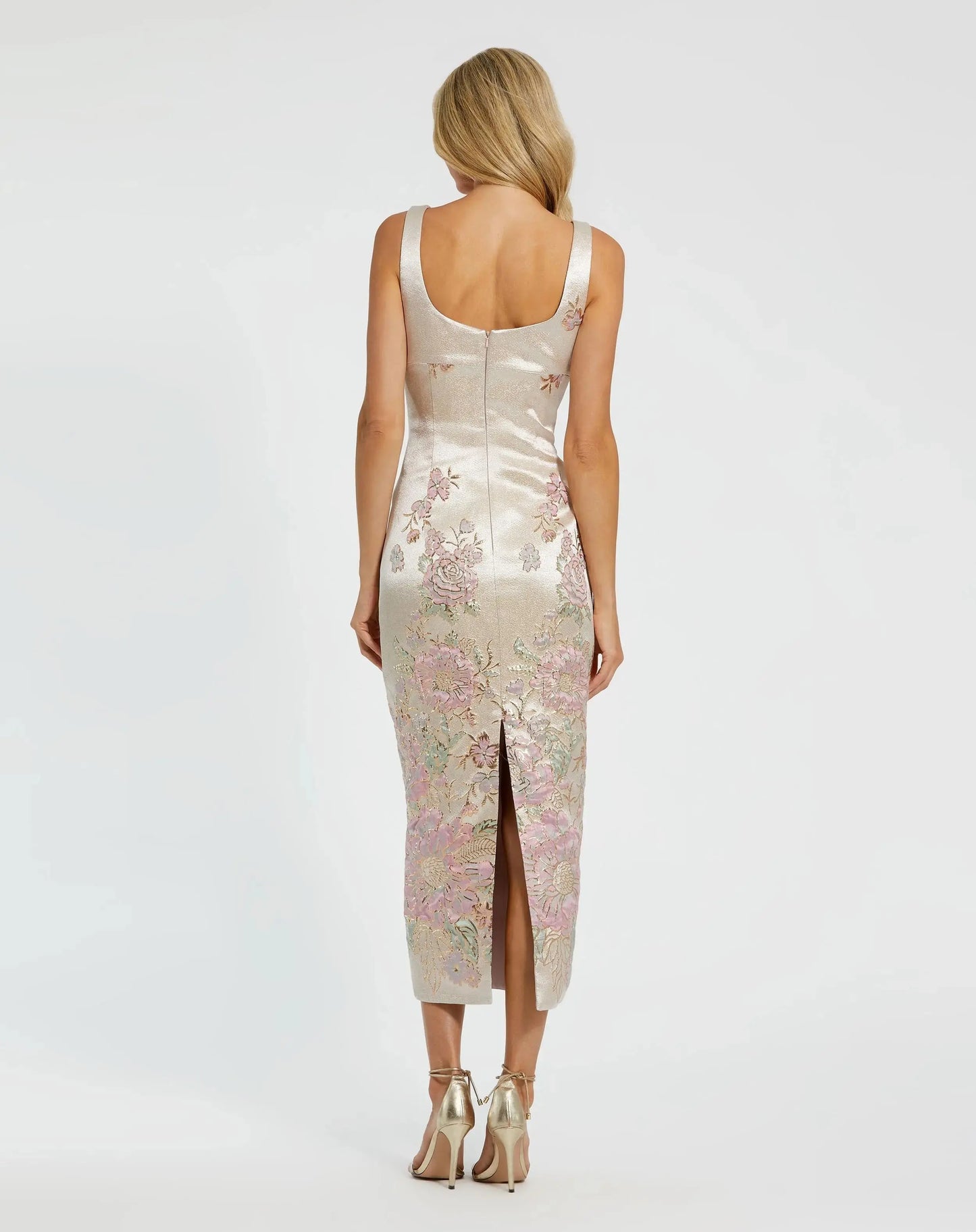 Slim Strap Scoop Neck Bustier Brocade Midi Dress Mac Duggal