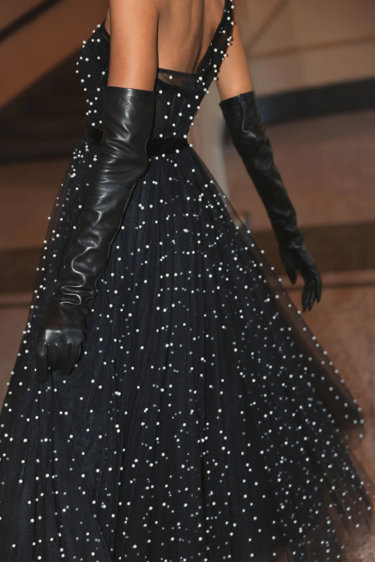 Black One Shoulder Pearl Beaded Midi Ballgown - Mac Duggal