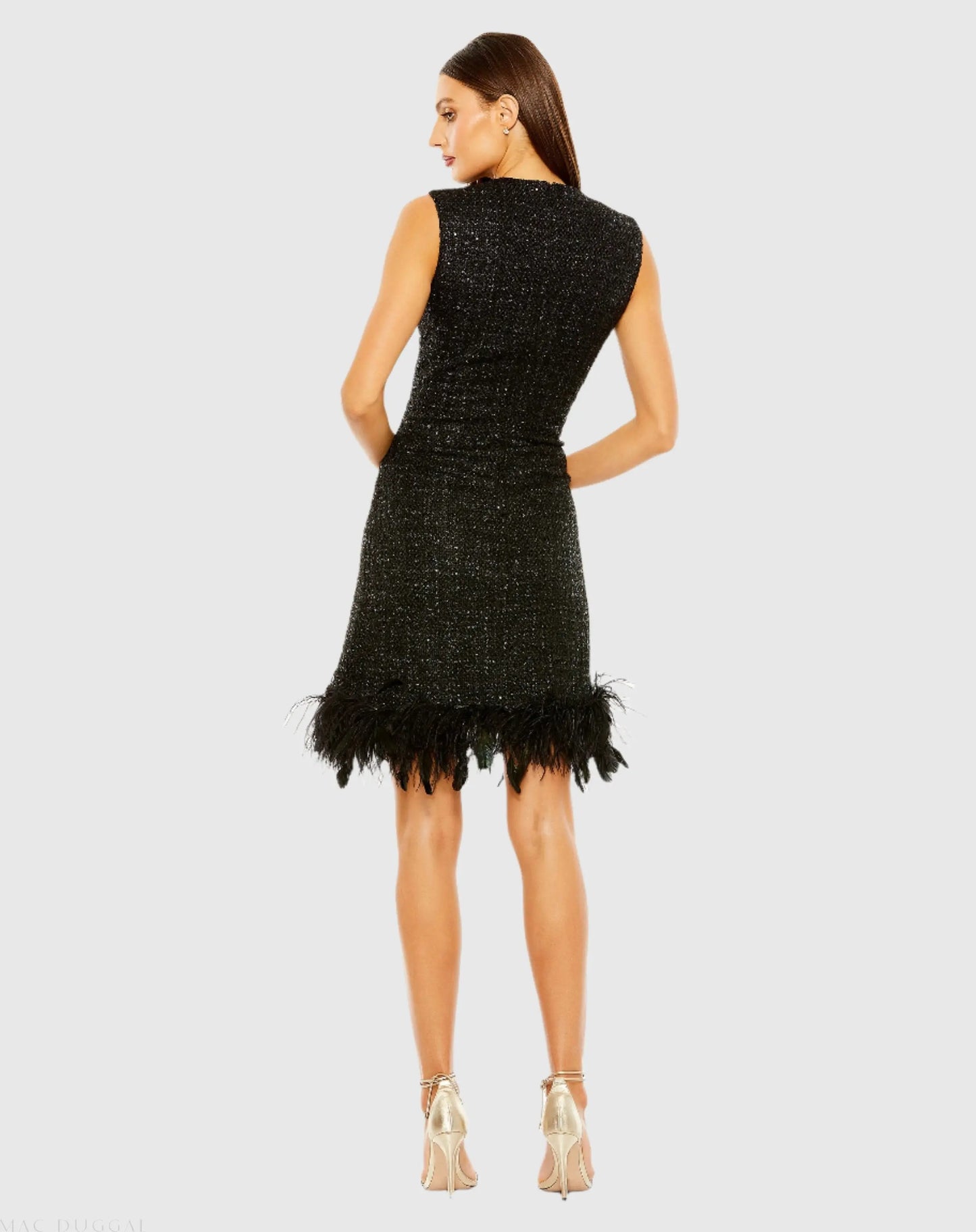 Black A-Line Shift Dress with Feather Trim - Mac Duggal