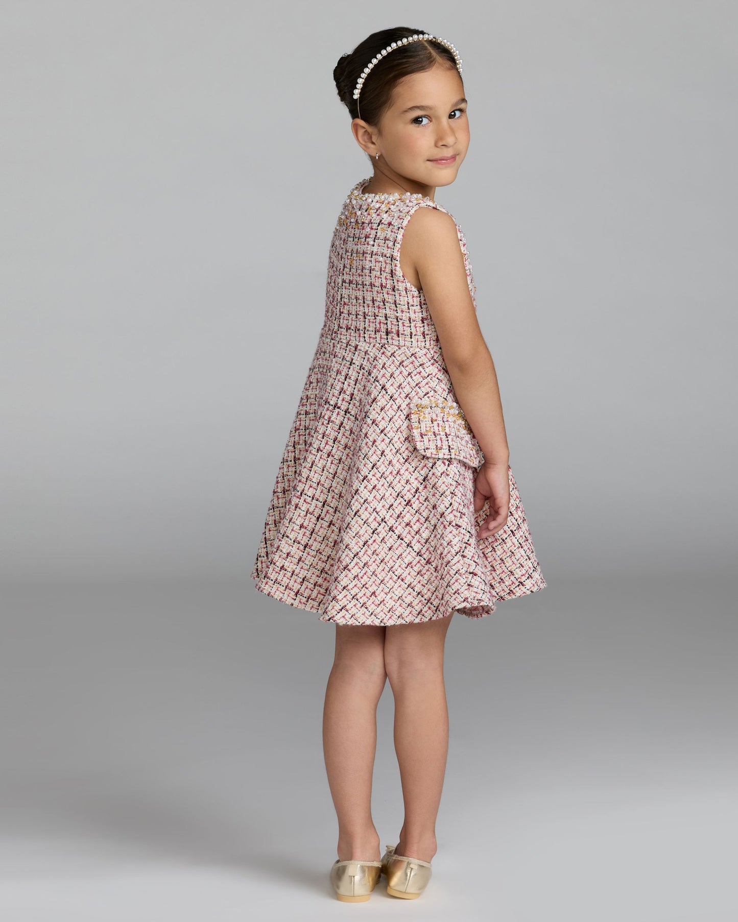 Girls Multicolor Beaded Boucle Mini Dress Mac Duggal