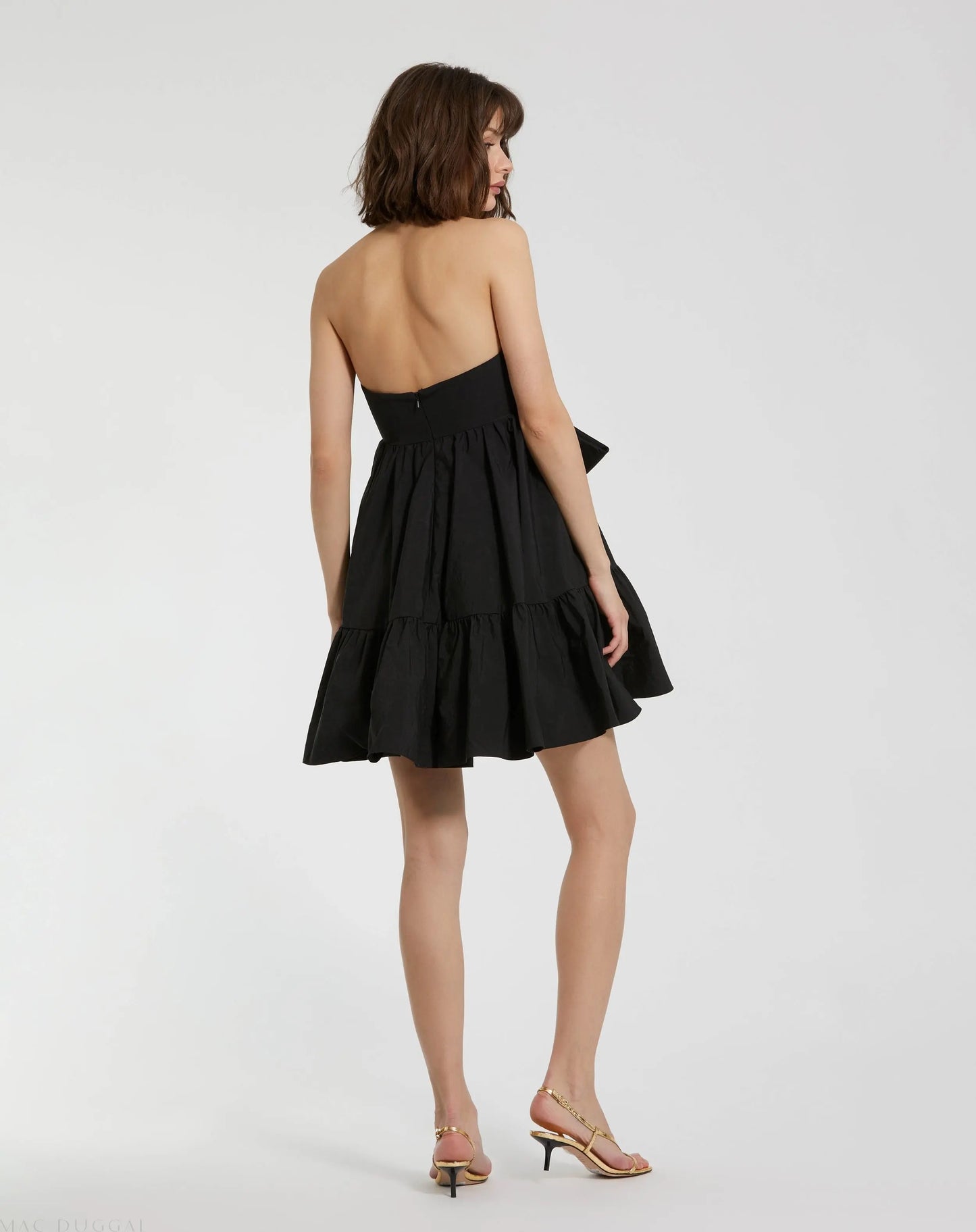Black Faille Strapless Twist Bow Mini Dress - Mac Duggal