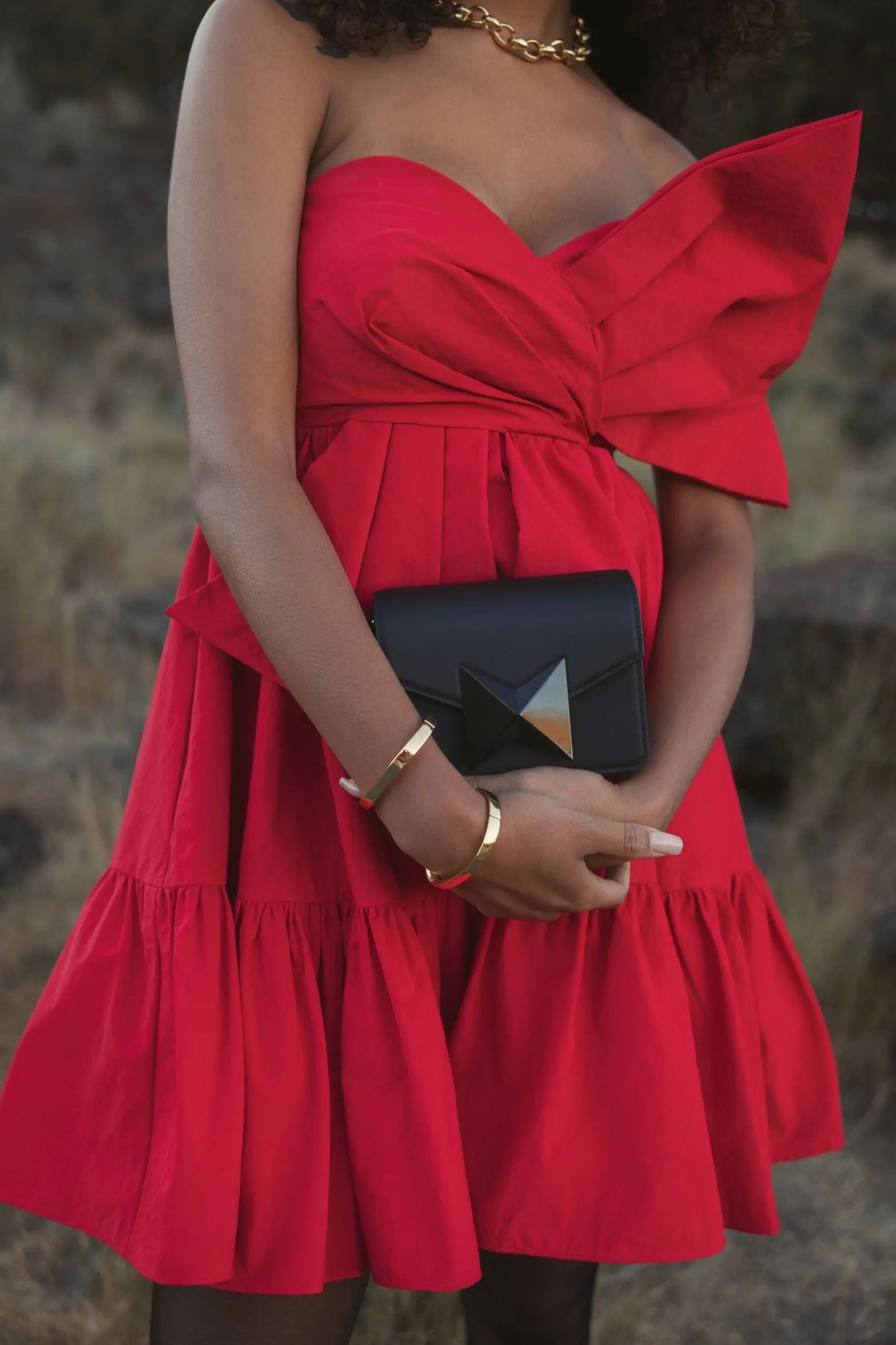 Red Faille Strapless Twist Bow Mini Dress - Mac Duggal