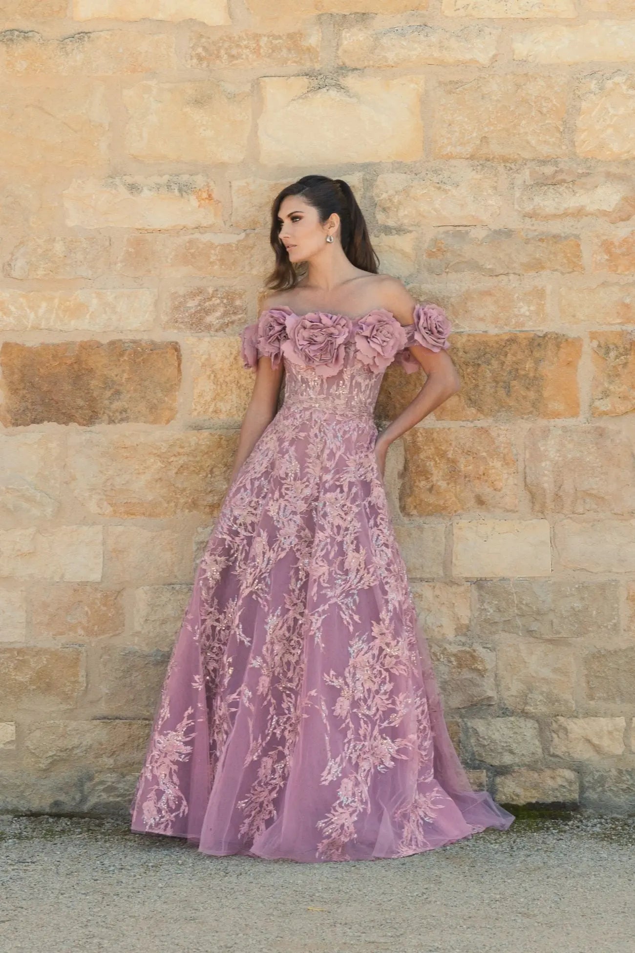 Embroidered Off The Shoulder Floral A Line Gown - Mac Duggal