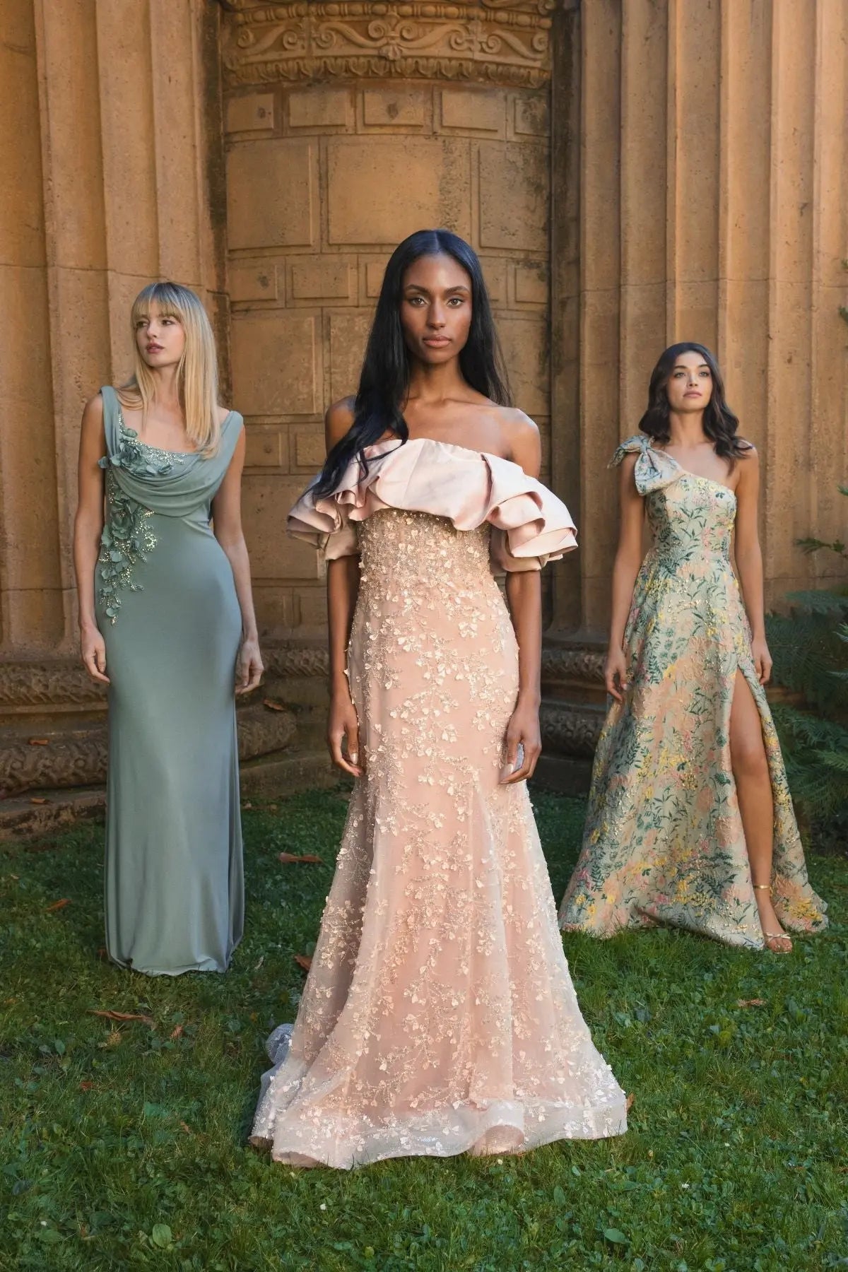 Pink Beaded Mermaid Gown With Off The Shoulder Ruffle - Mac Duggal