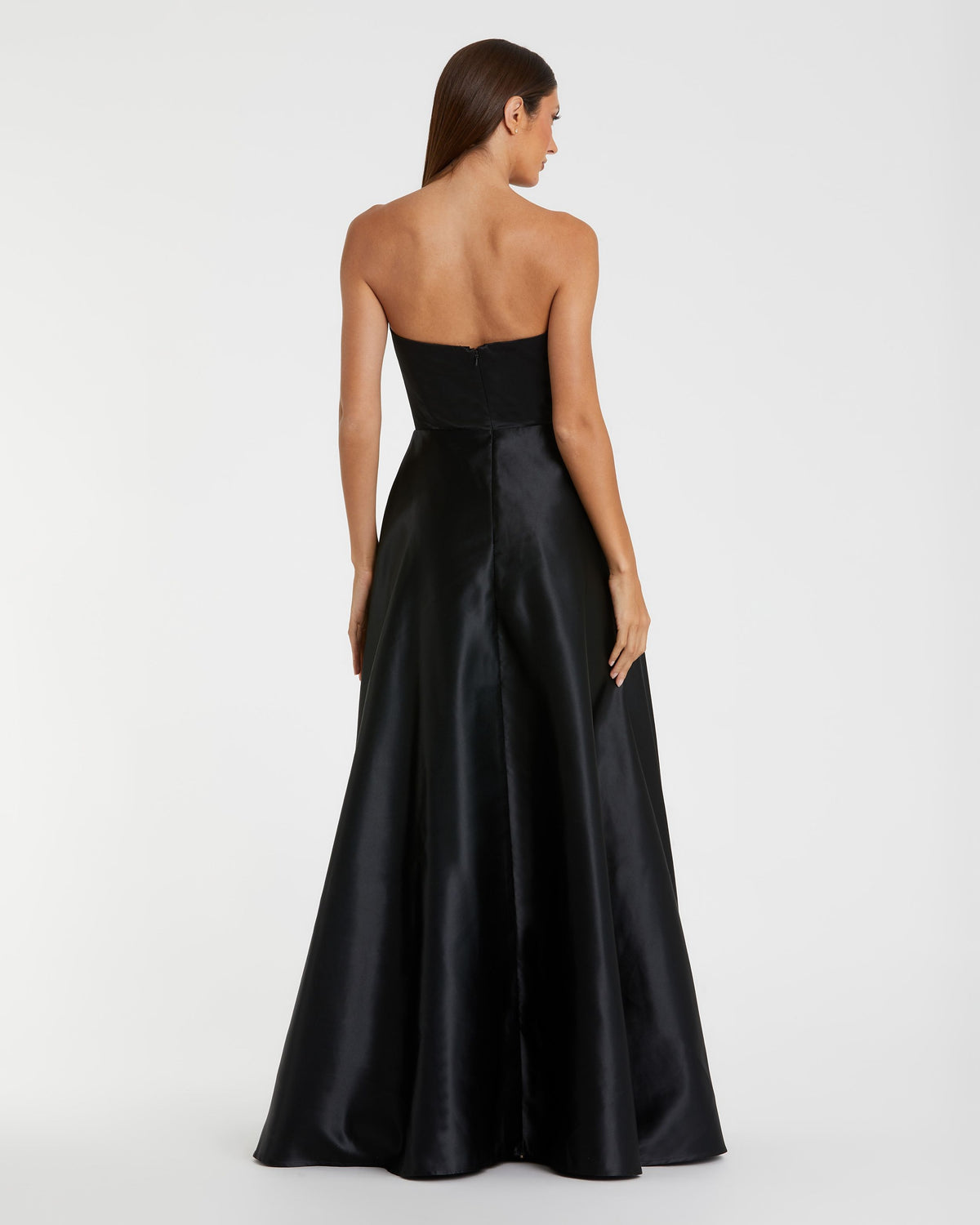 Black Multi Floral Print Strapless Satin Gown - Ieena for Mac Duggal