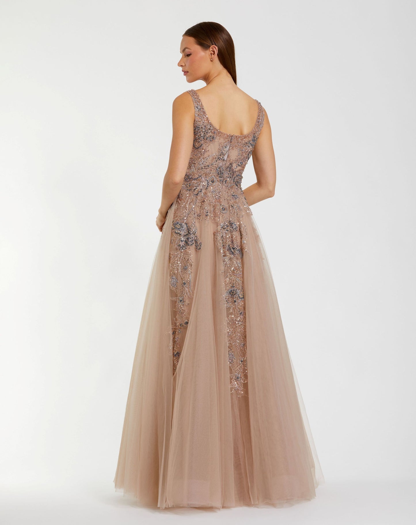 Brown Hand Embellished Scoop Neck Gown - Mac Duggal