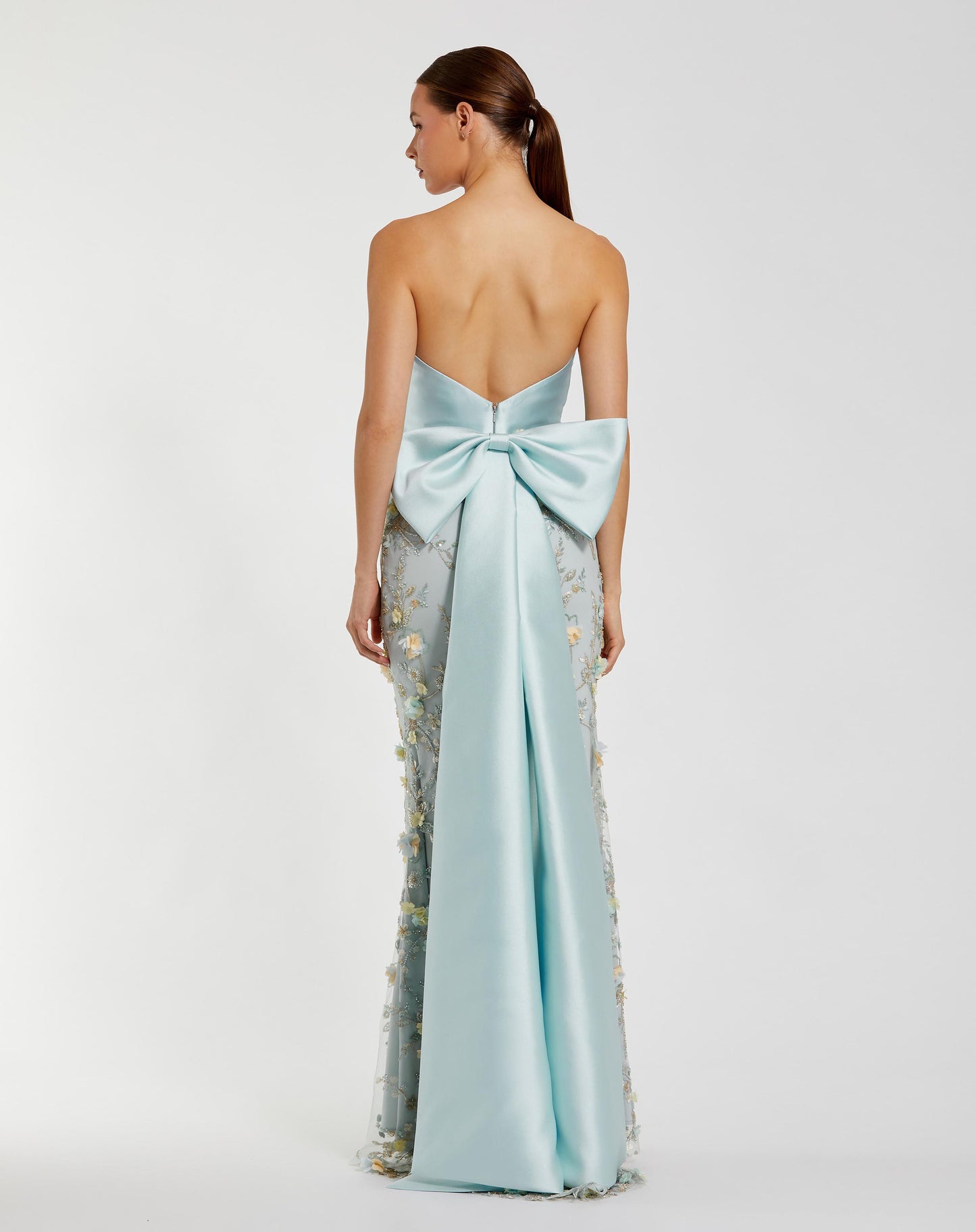 Blue Strapless Sweetheart Embellished Gown With Bow Mac Duggal