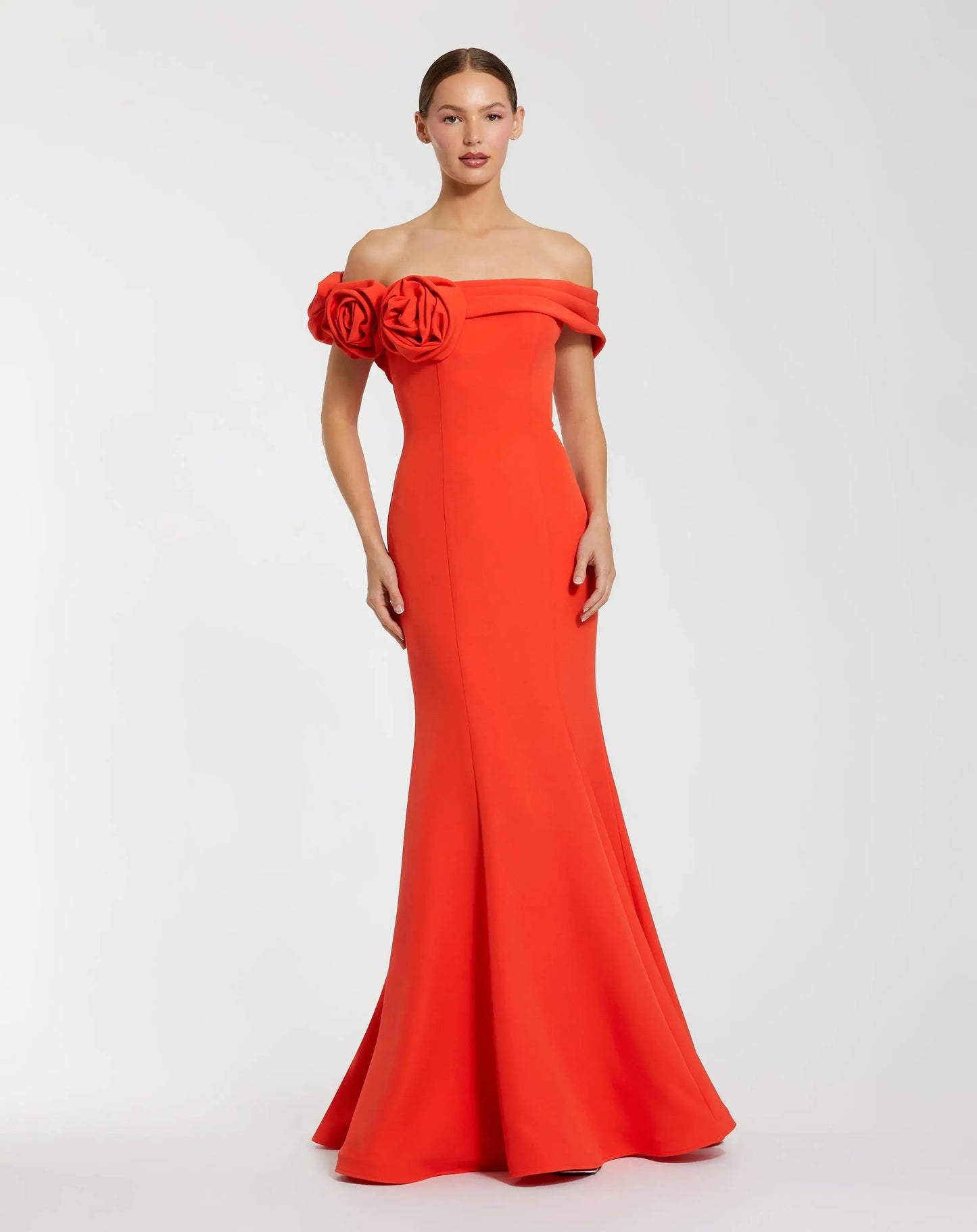 Orange Off The Shoulder Crepe Mermaid Gown - Ieena for Mac Duggal