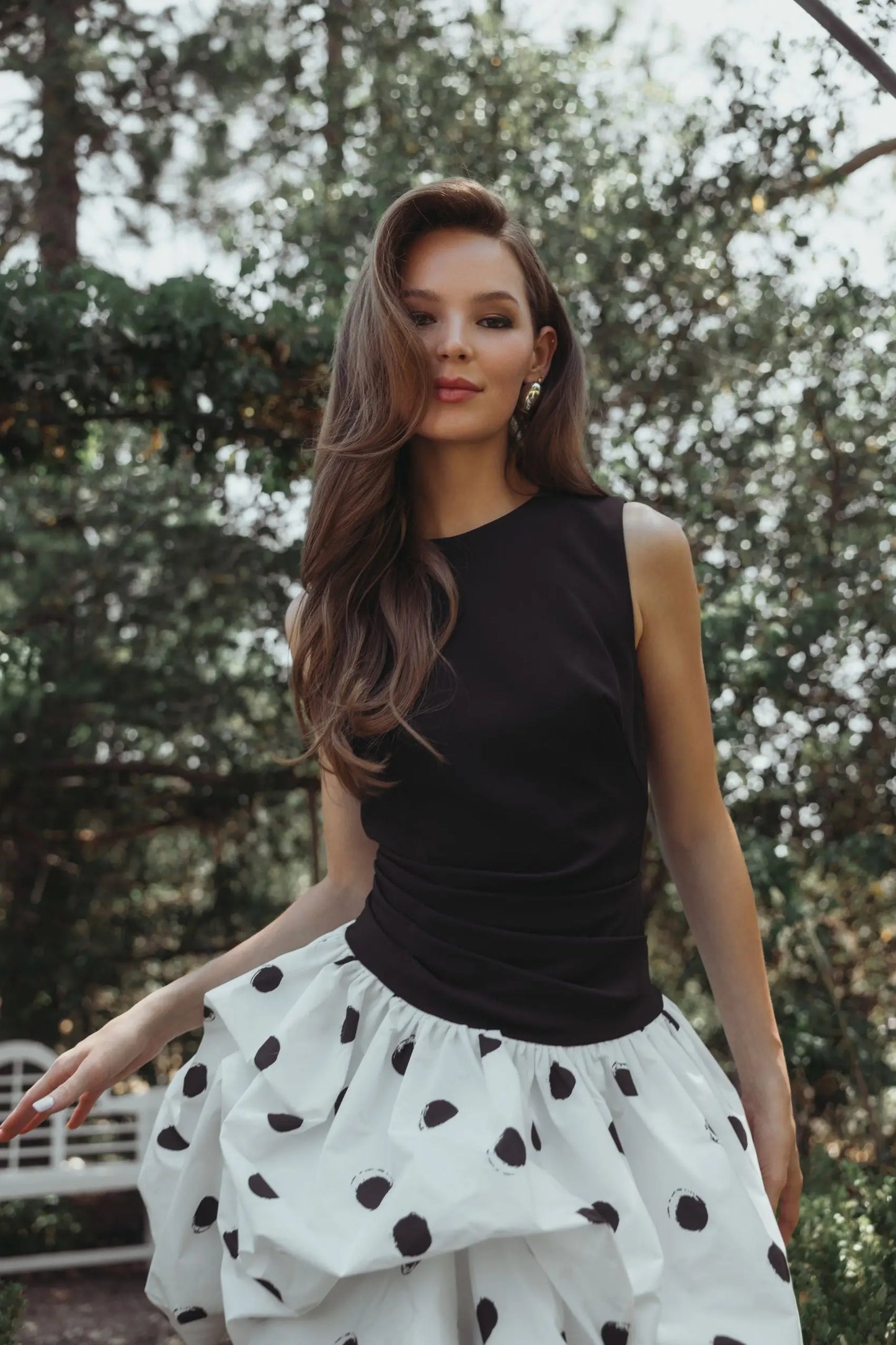 Black and White Polka Dot Bubble Skirt Mini Dress Ieena for Mac Duggal
