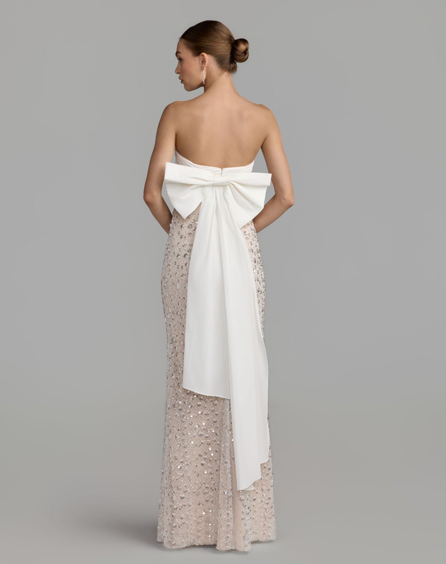 Ivory Strapless Embellished Column Gown With Bow - Mac Duggal
