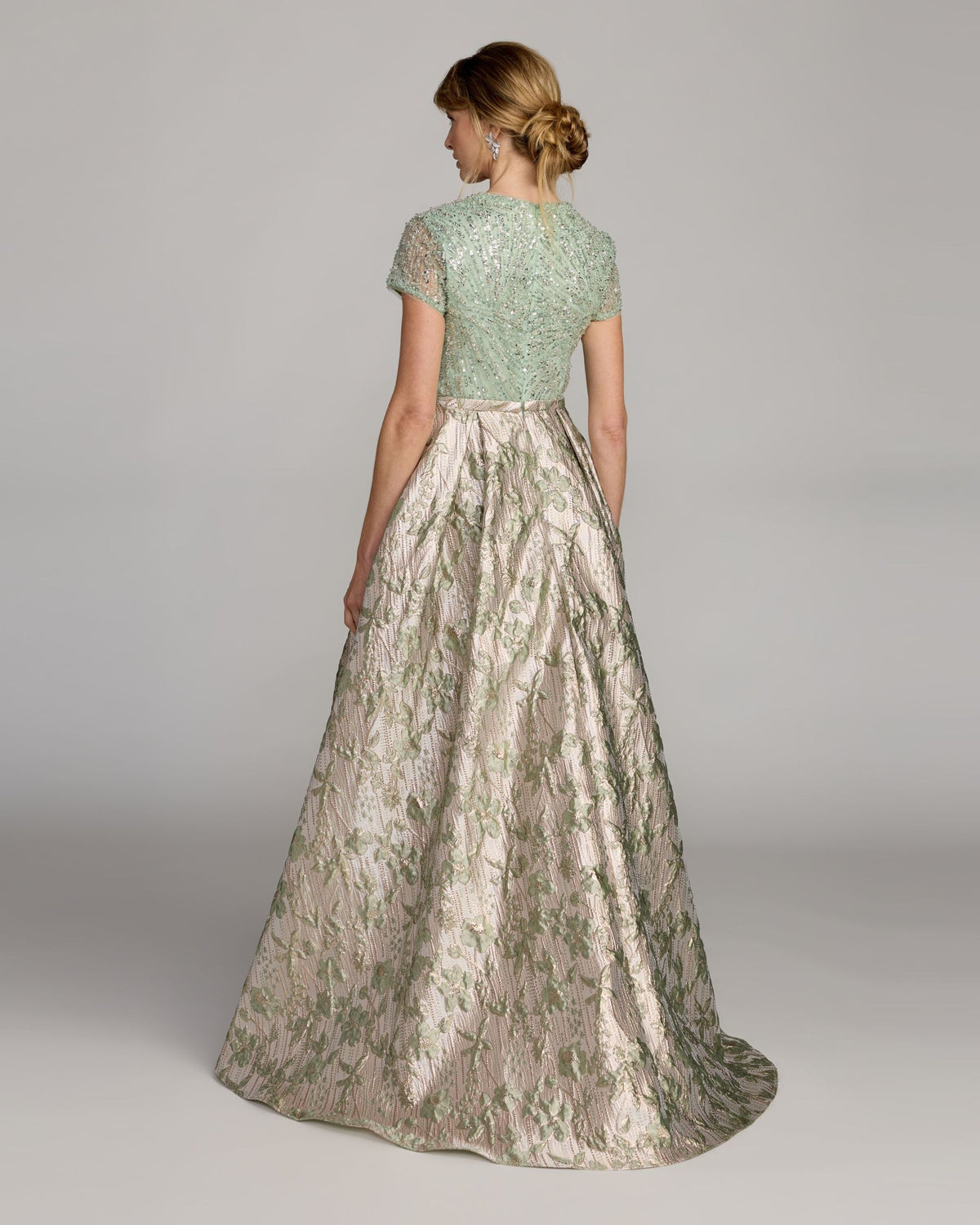 Green Sequin Cap Sleeve Brocade Ball Gown Mac Duggal