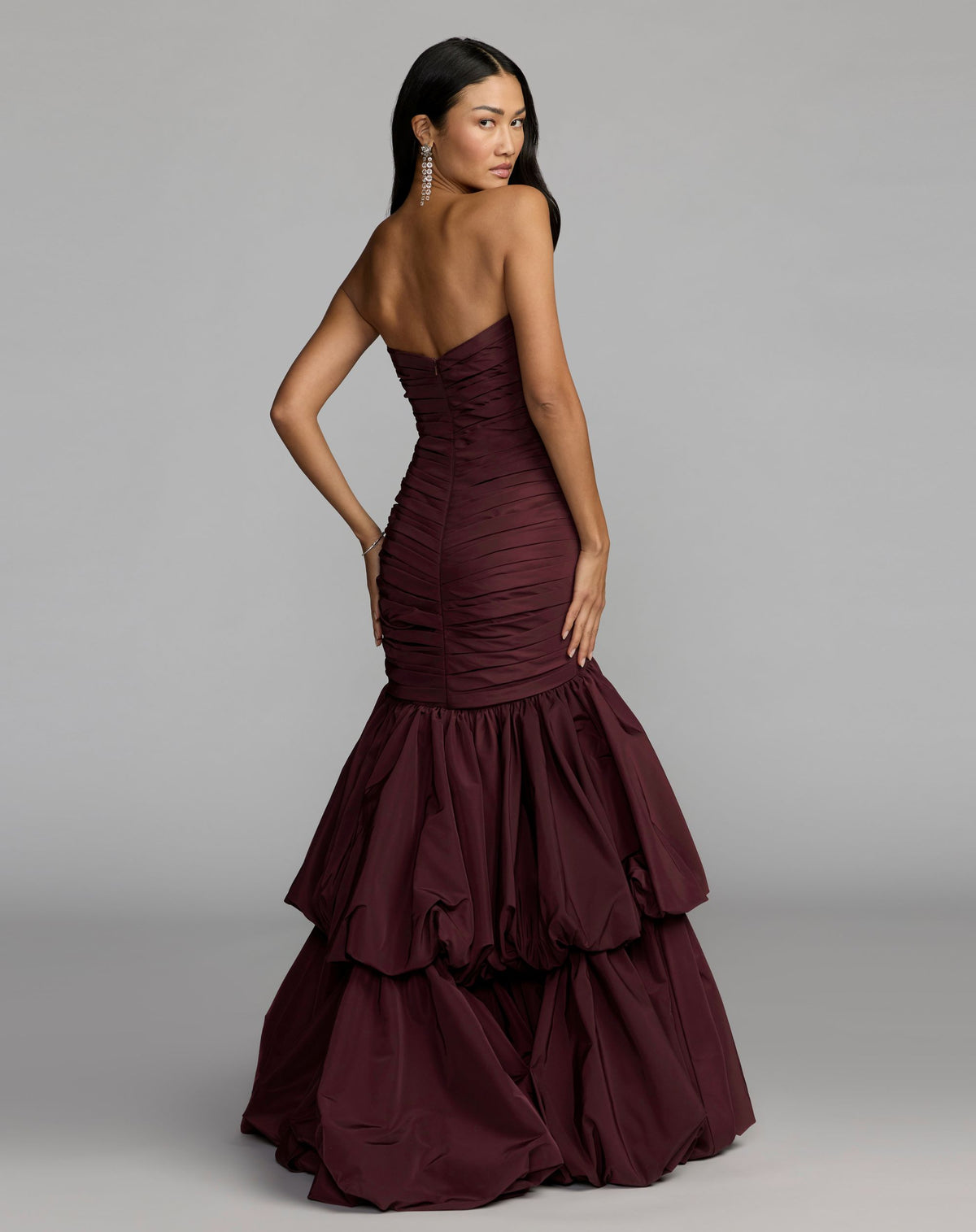 Brown Ruched Mermaid Gown with Bubble Hem Mac Duggal