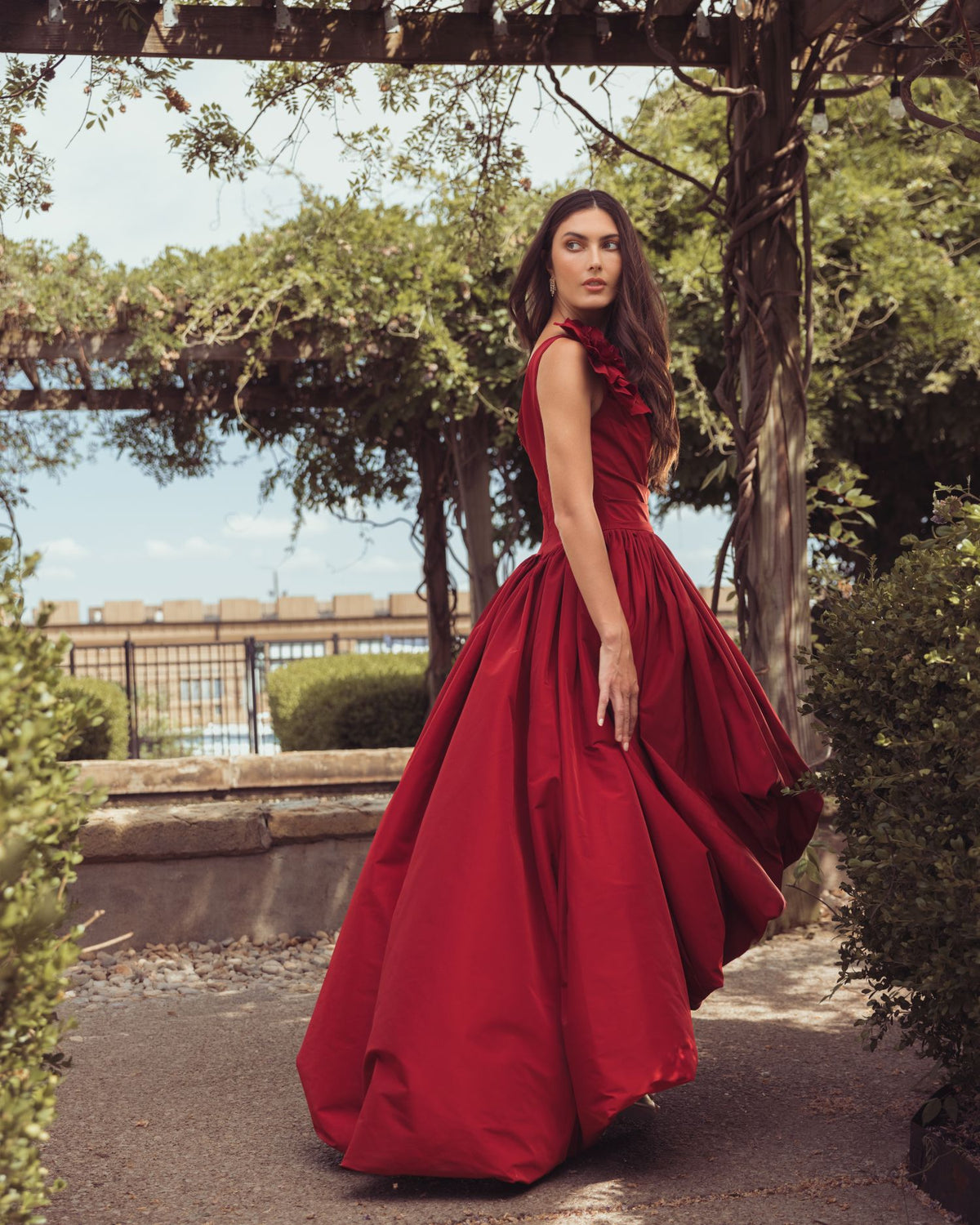 Ruby One Shoulder High Low Gown With 3D Flower - Mac Duggal