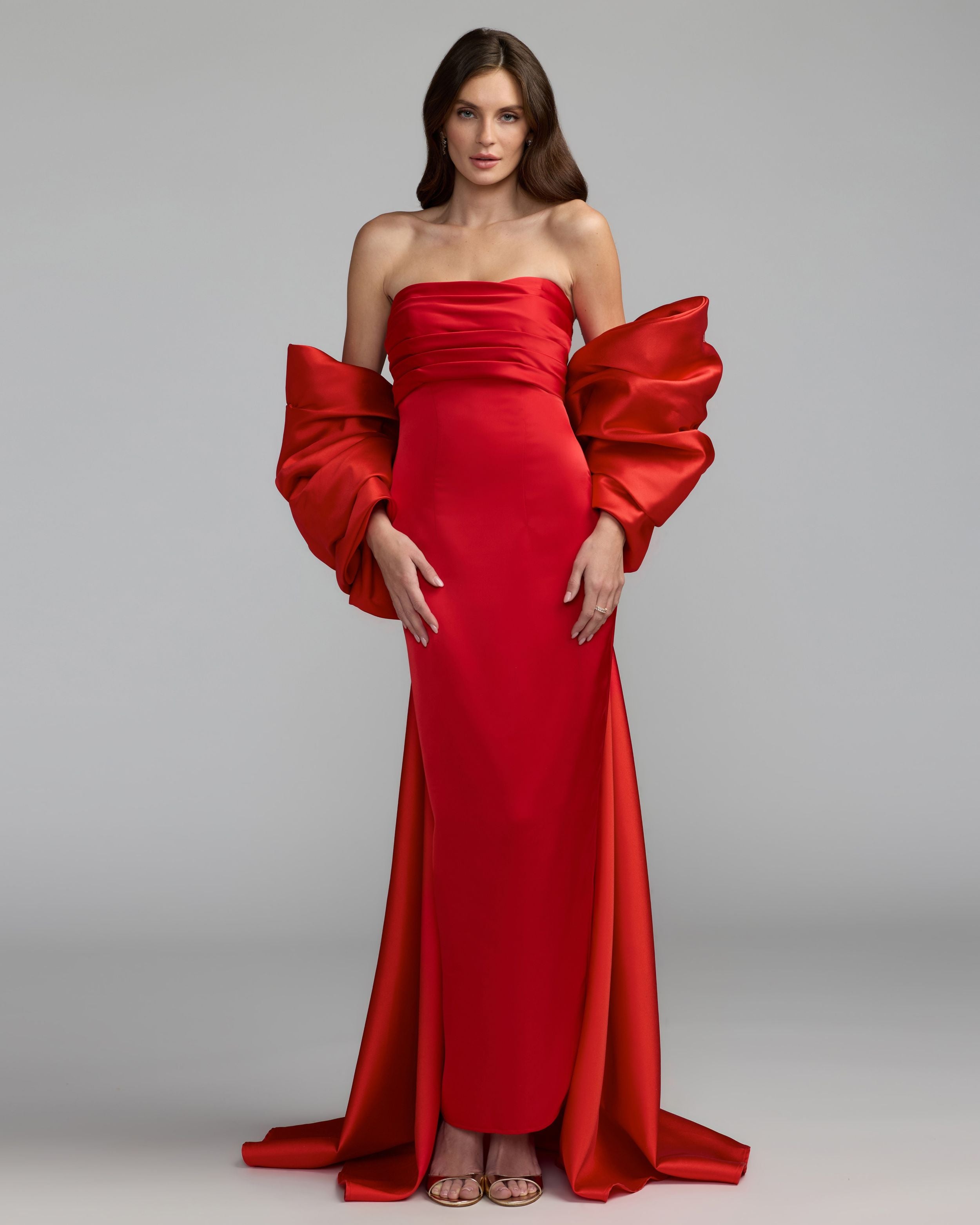satin red long sleeve dress Column Gown With Oversized Bow For colored items Women's Elegant Sexy Long YGroup_NellieMaxiDressBlackPolkaDot Color:Silk Coffee