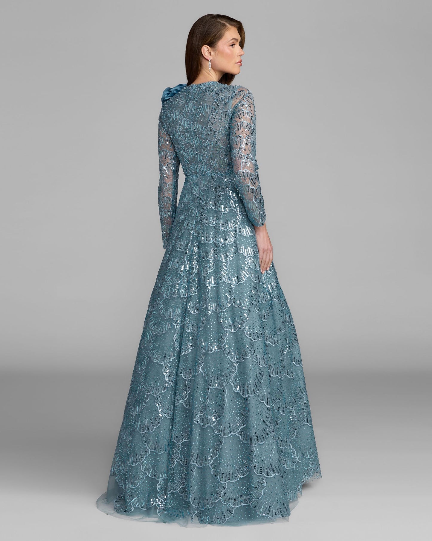 Blue Embellished Floral Appliqué Ball Gown Mac Duggal