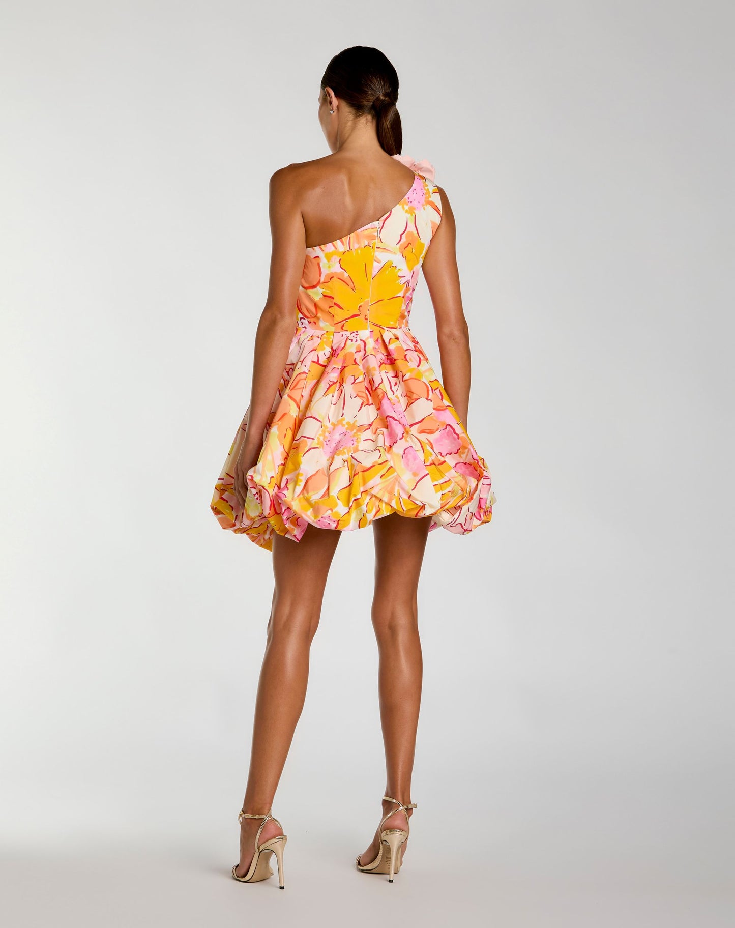 Multicolor One Shoulder Bubble Hem Faille Mini Dress - Ieena for Mac Duggal