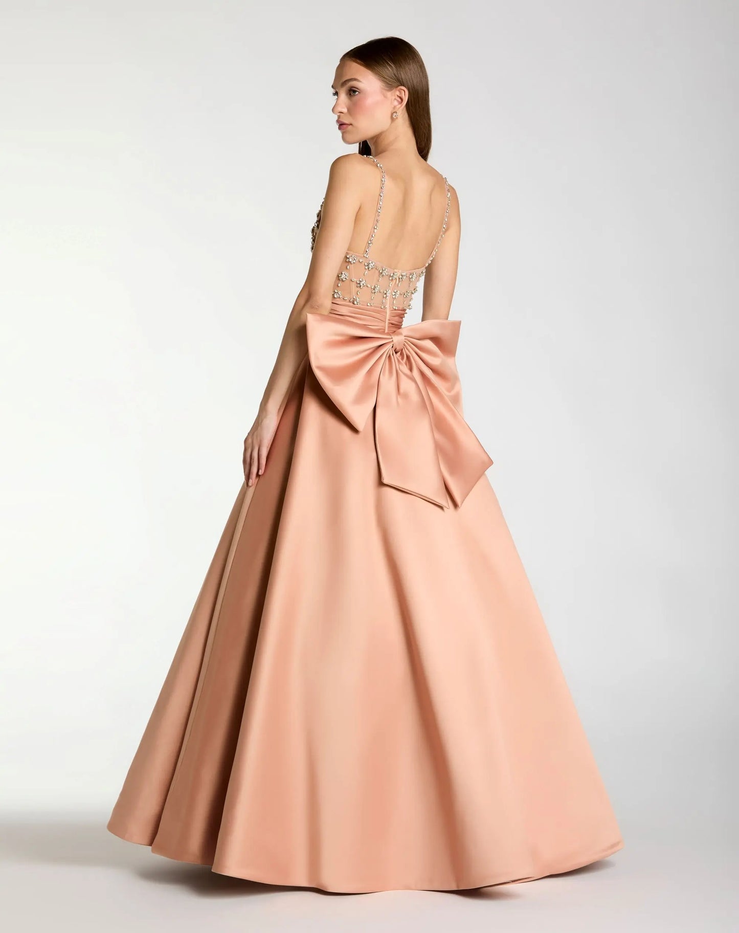 Peach Embellished Bodice Sweetheart Neck Satin Ball Gown - Mac Duggal