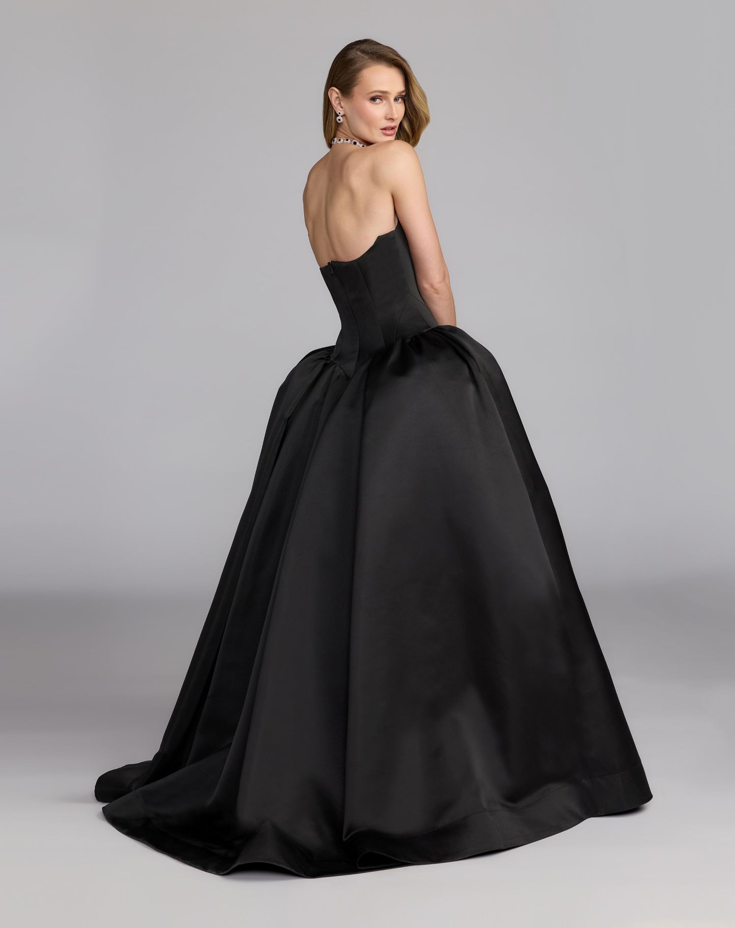 Black Strapless Satin Corset Ball Gown - Mac Duggal