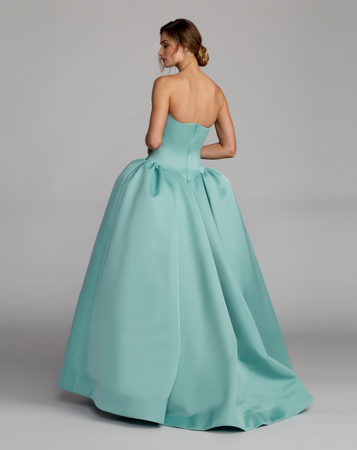 Blue Strapless Satin Corset Ball Gown Mac Duggal