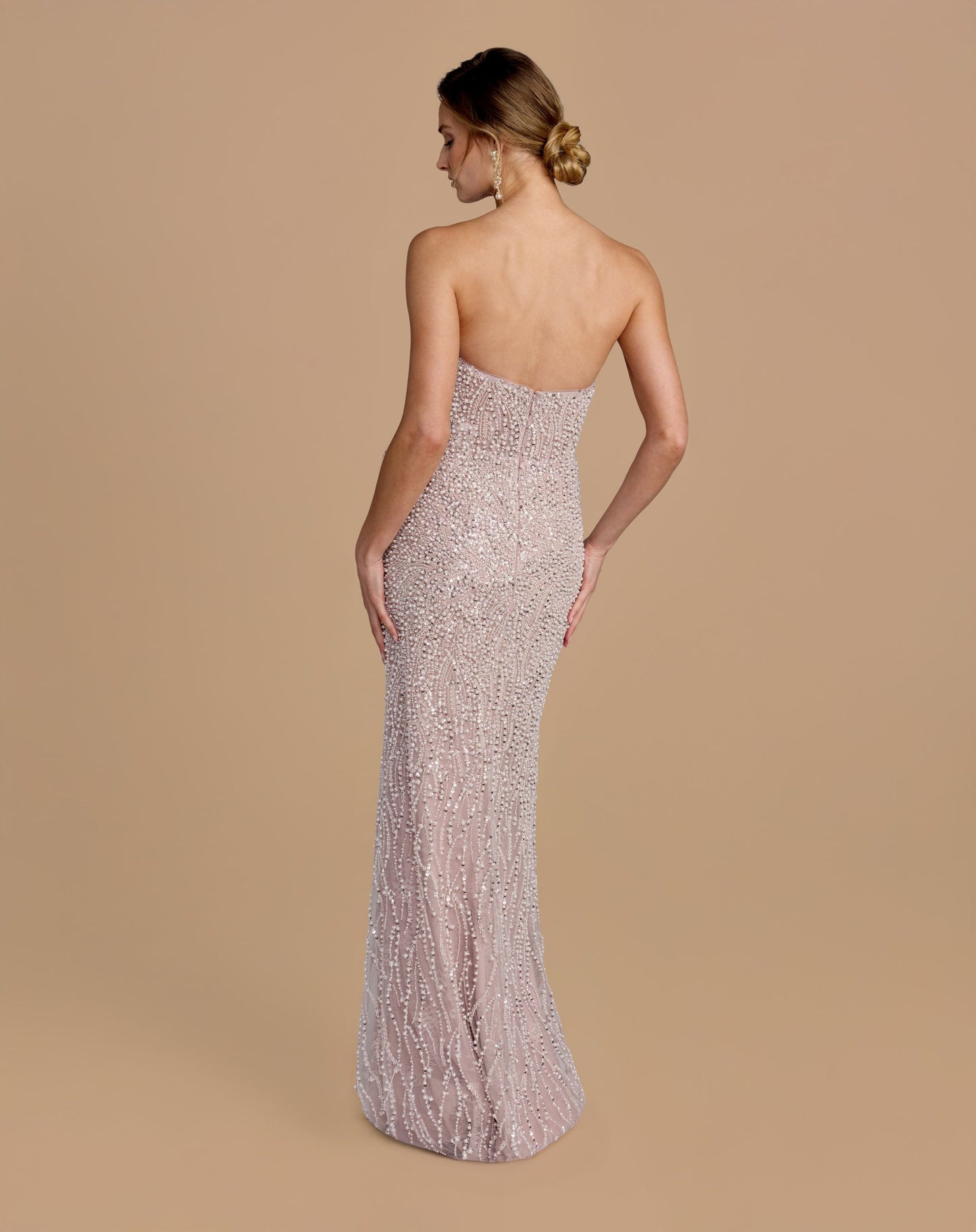 Purple Strapless Embellished Column Gown With 3D Petals Mac Duggal