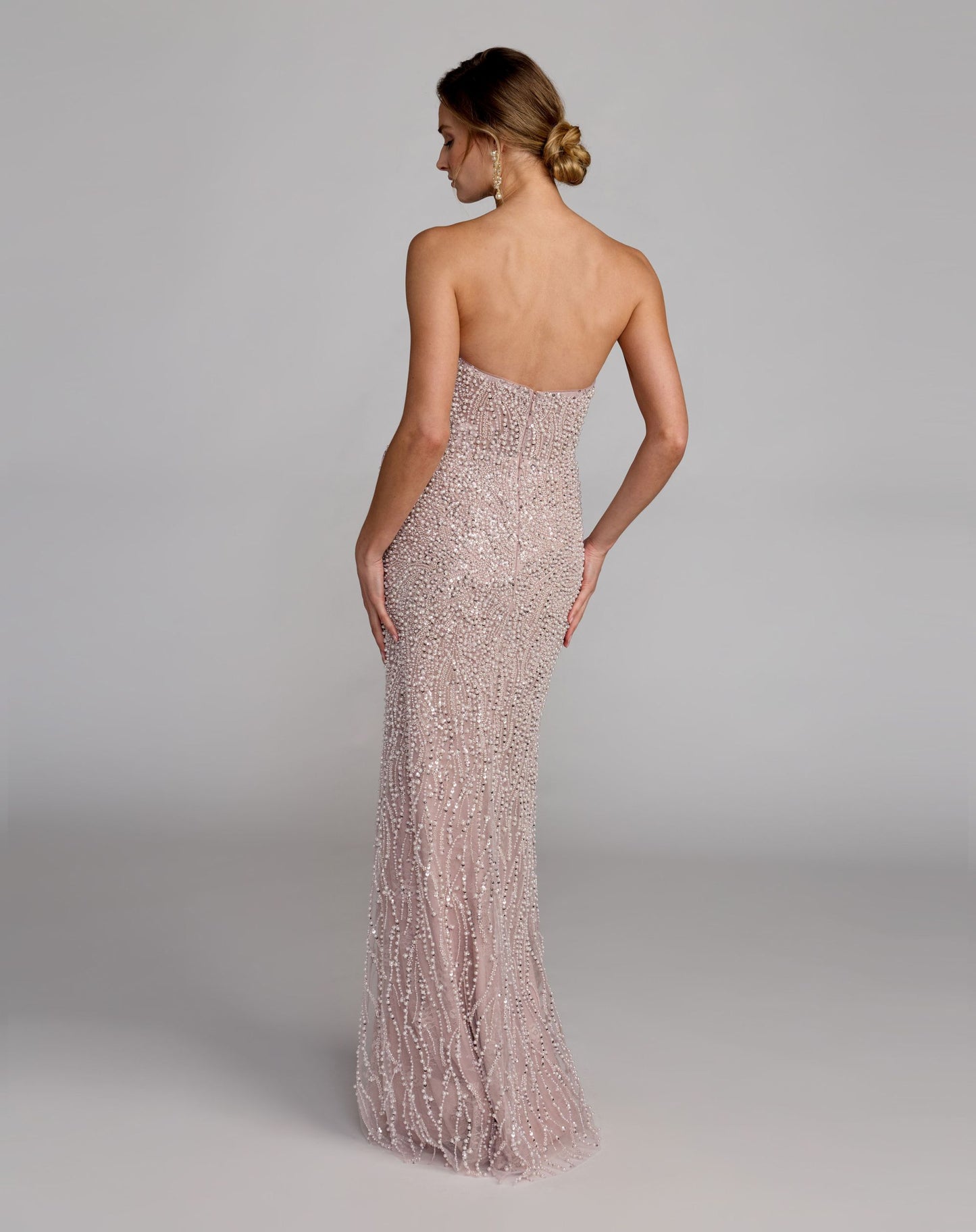 Purple Strapless Embellished Column Gown With 3D Petals - Mac Duggal
