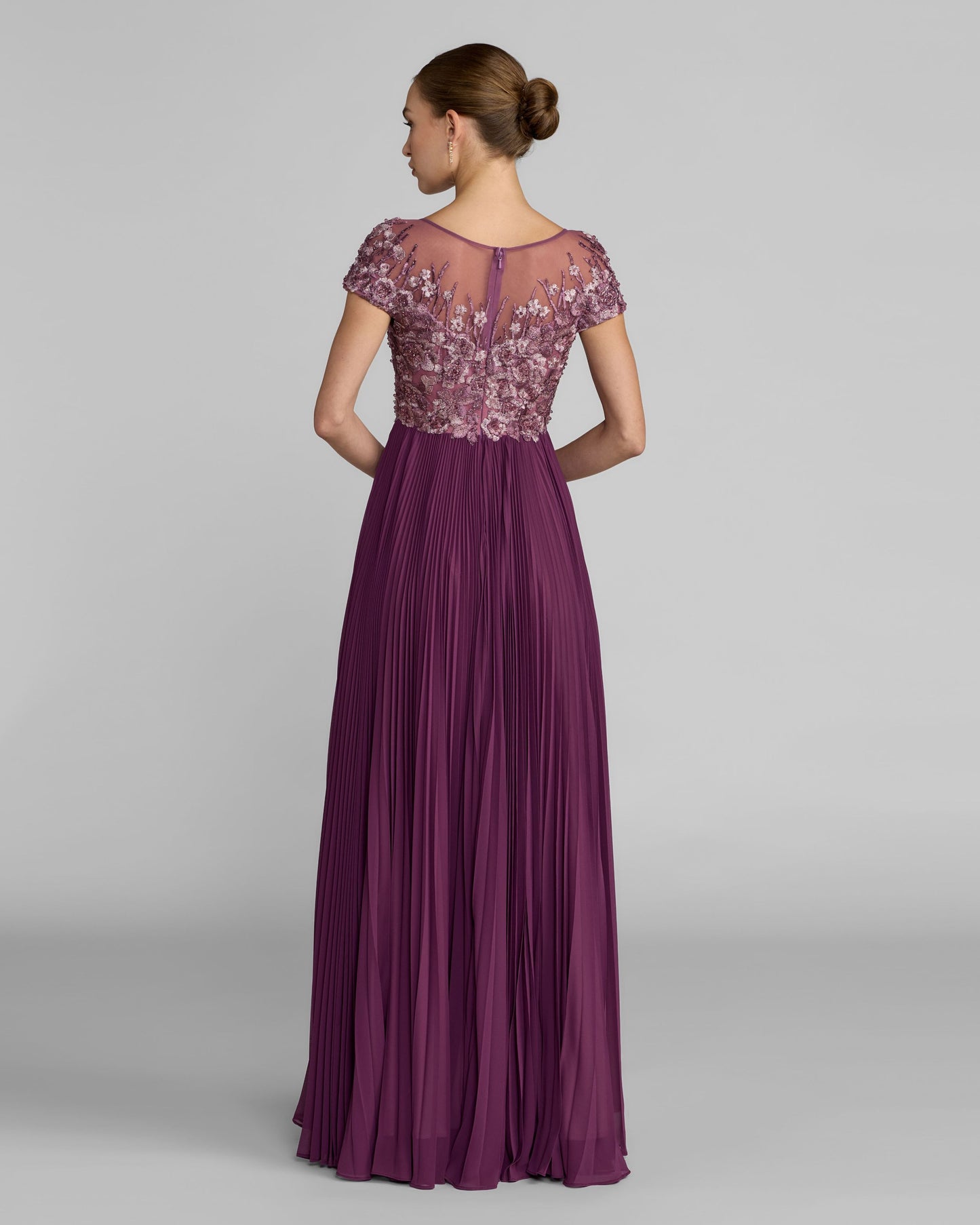 Purple Embroidered Cap Sleeve Pleated Gown Mac Duggal