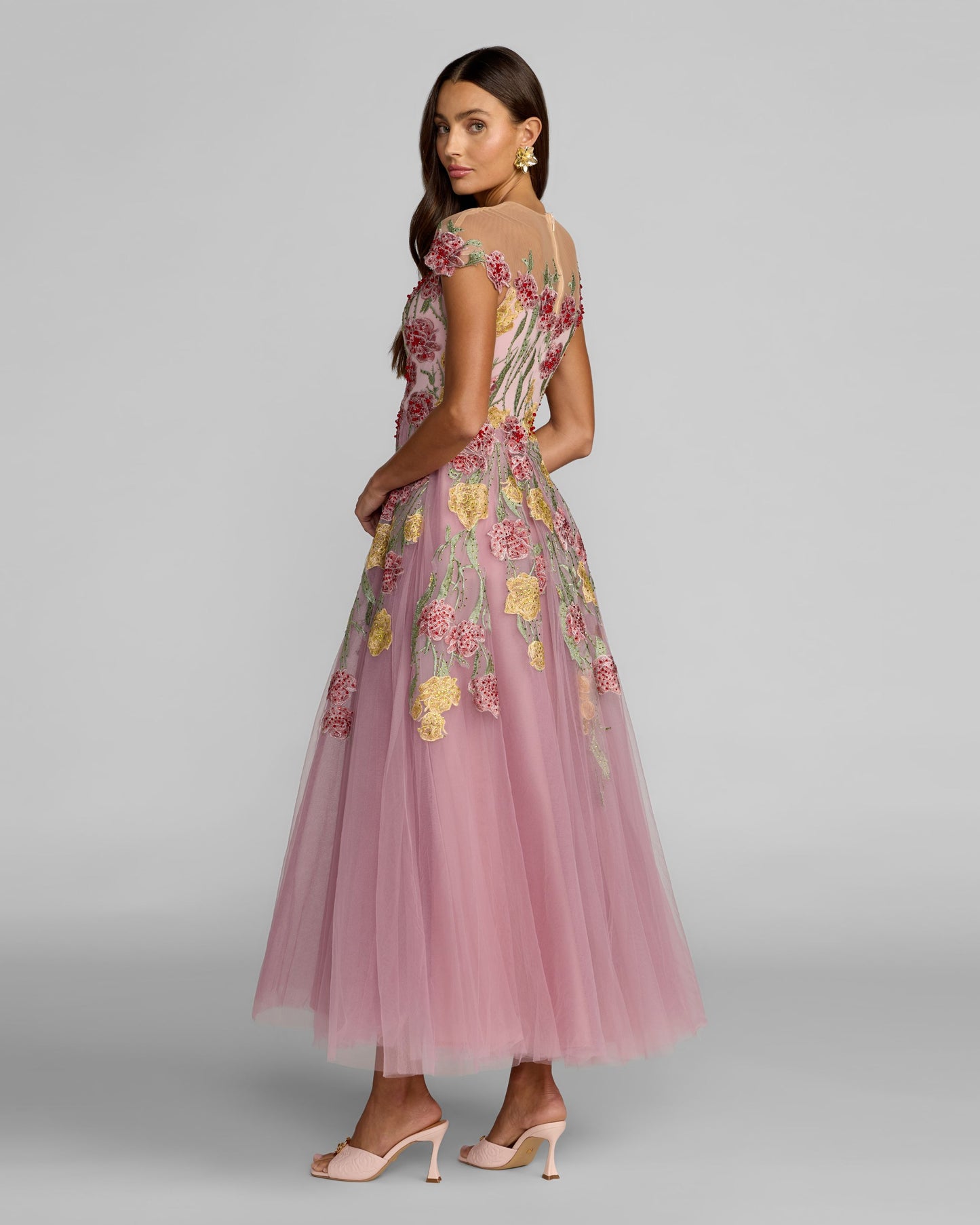Purple Floral Embroidered Illusion Sweetheart Midi Dress Mac Duggal