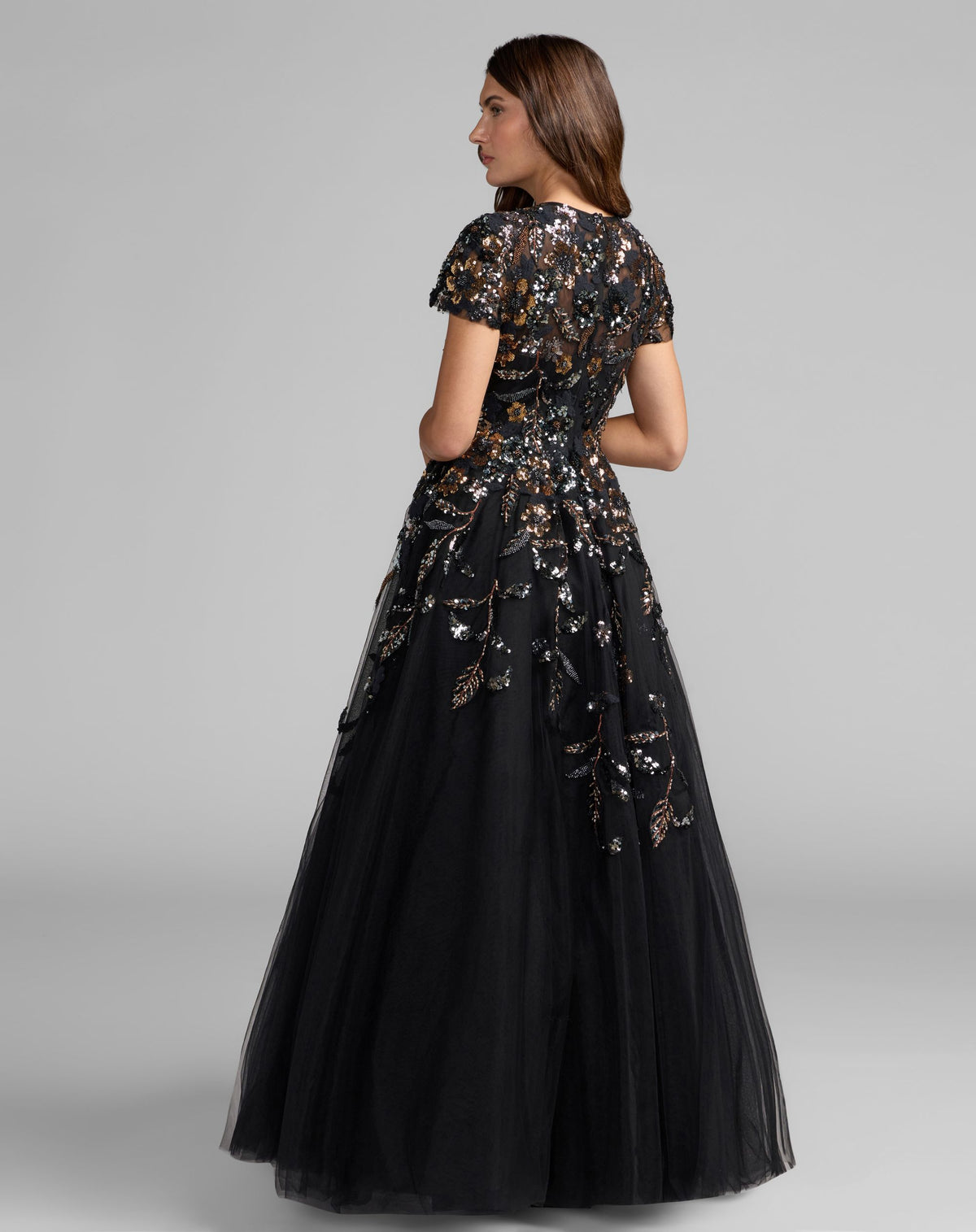 Black Sequin Floral Embroidered Ball Gown - Mac Duggal
