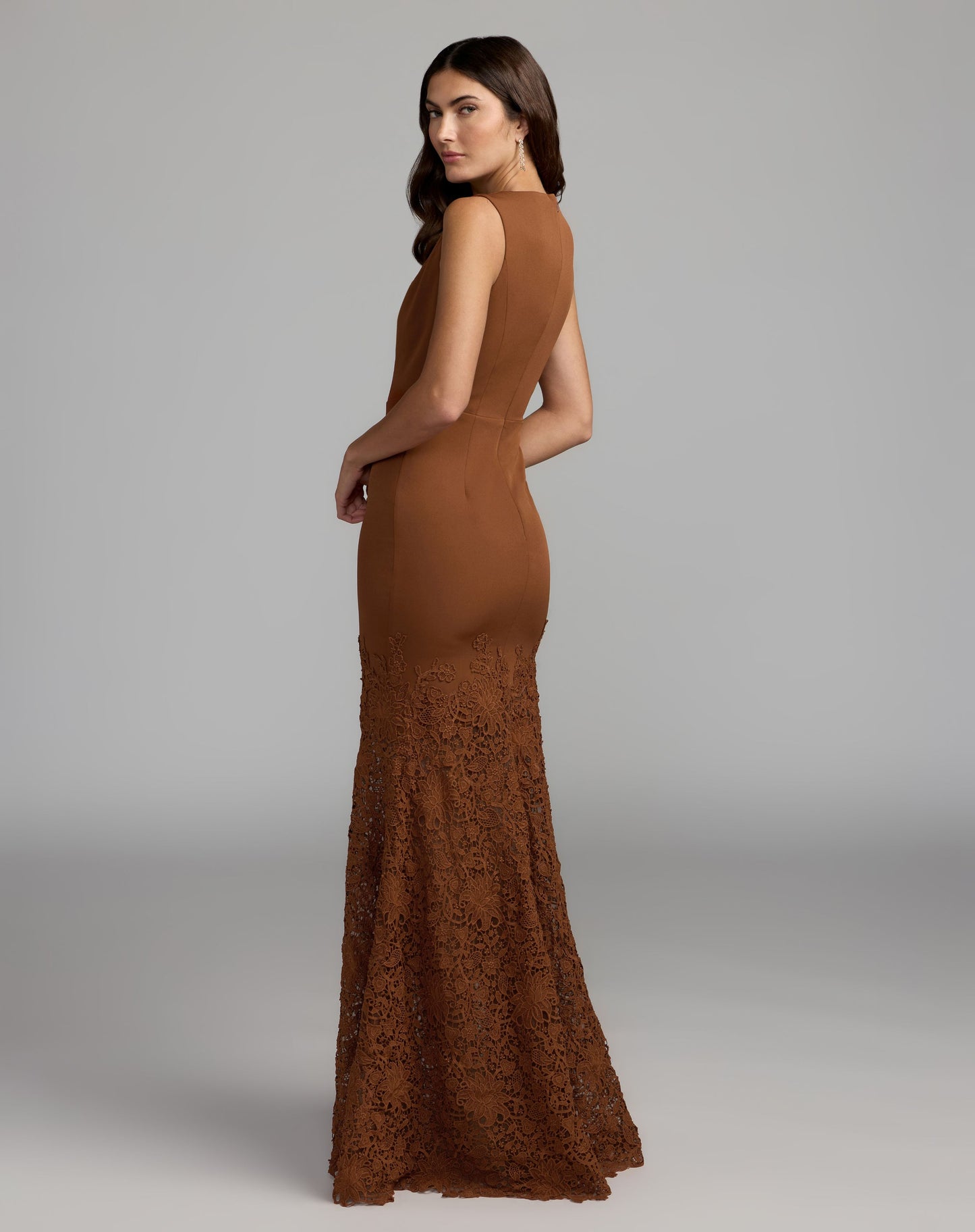 Brown Sleeveless Lace Mermaid Gown - Ieena for Mac Duggal