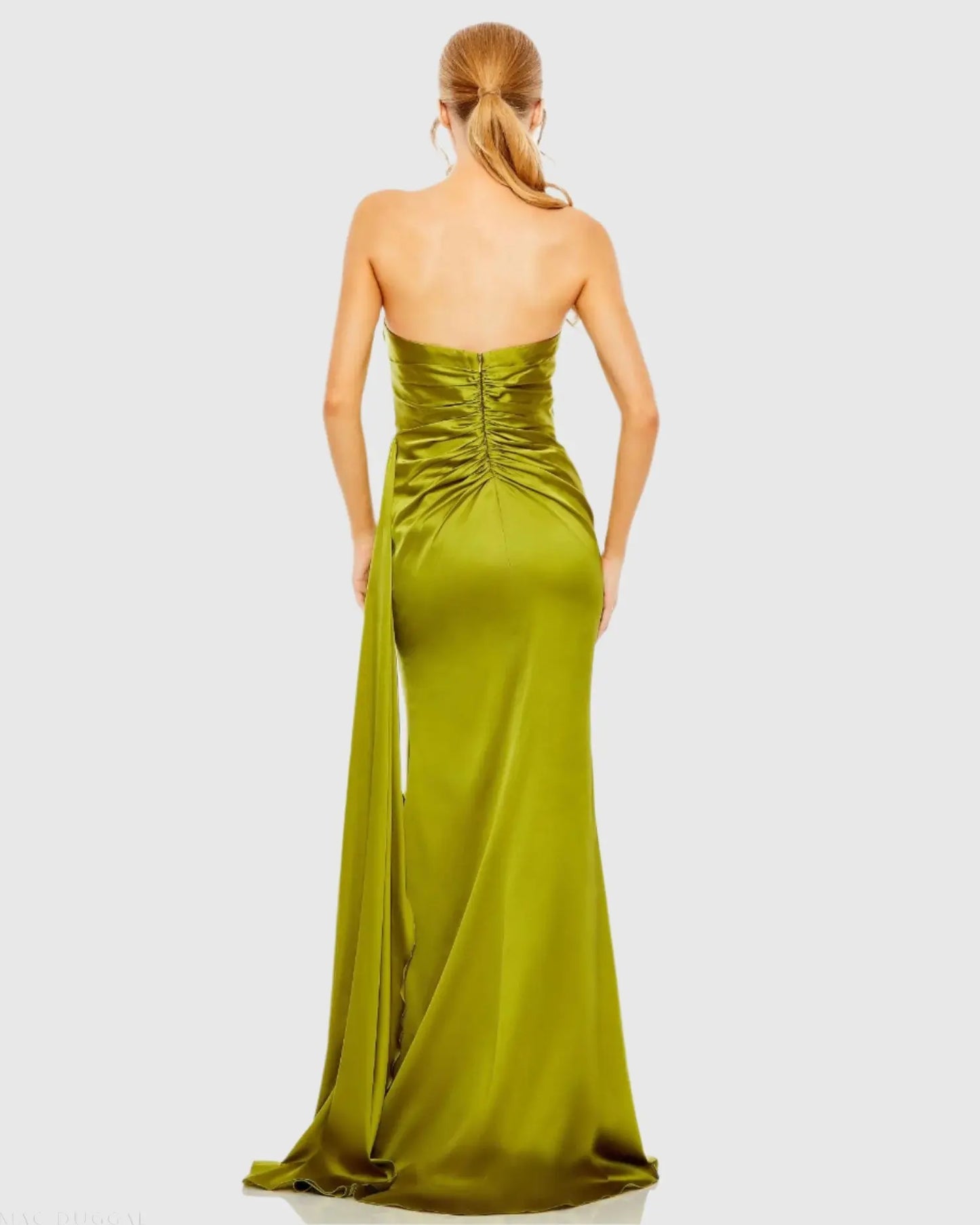 Green Strapless Embellished Sweetheart Neckline Satin Gown - Mac Duggal