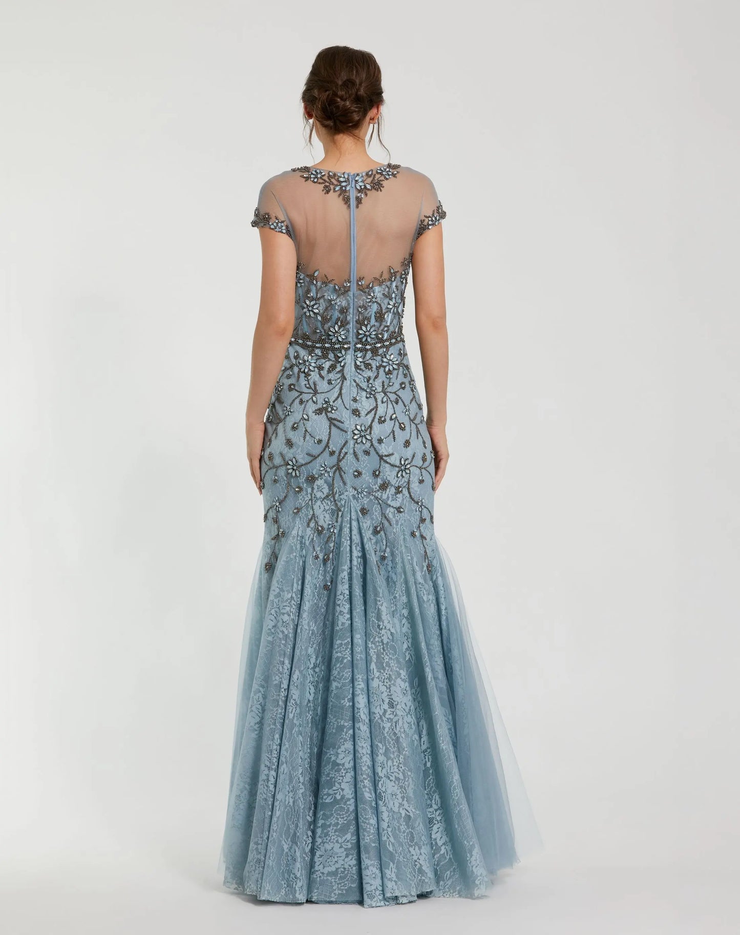 Embellished Floral Lace Evening Gown with Illusion Neckline - Mac Duggal