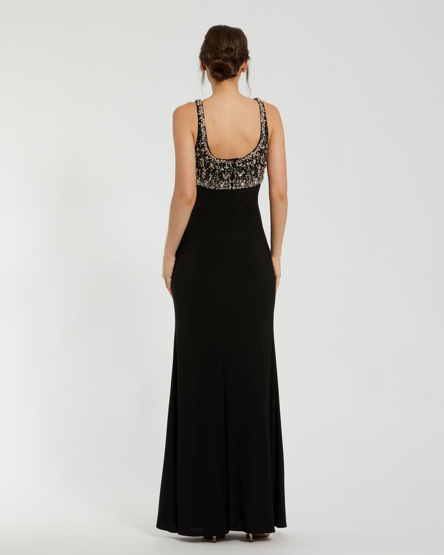 Black Sleeveless Scoop Neck Embellished Jersey Gown Ieena for Mac Duggal