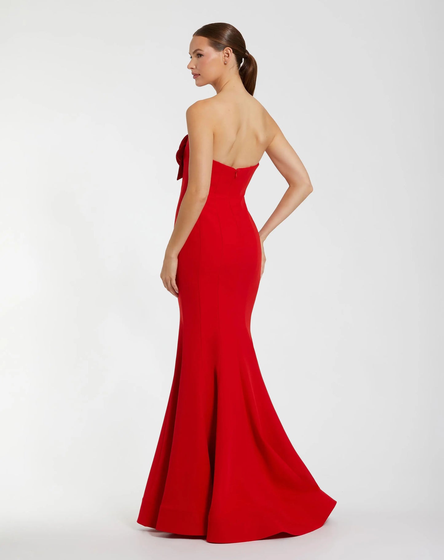 Red Crepe Strapless Mermaid Gown With 3D Flowers - Ieena for Mac Duggal