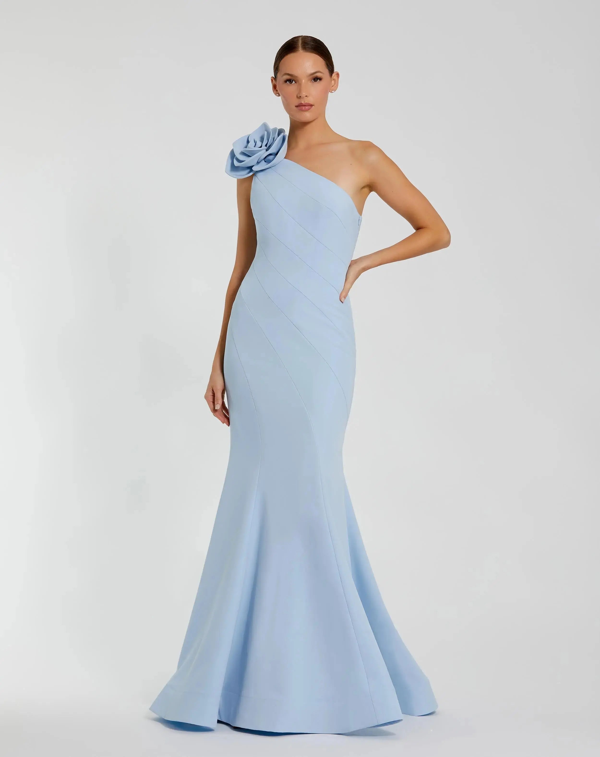 maggy*naggy magdoll マグドール 新品未使用 Blue One Shoulder Mermaid Gown With 3D Flower | Mac Duggal