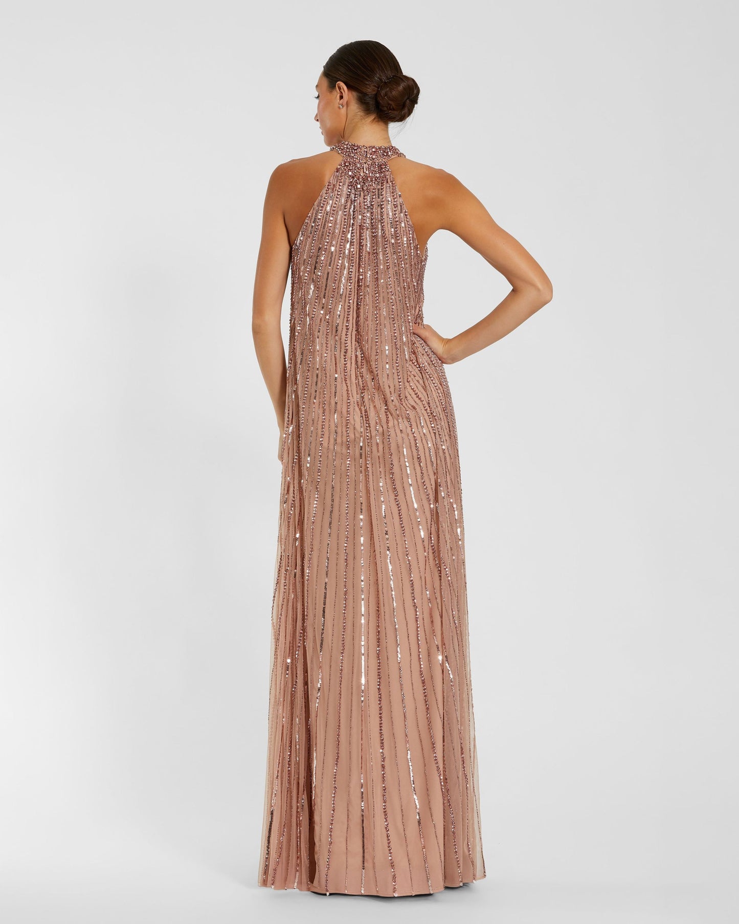 Pink Sleeveless Halter Neck Embellished Trapeze Gown Mac Duggal