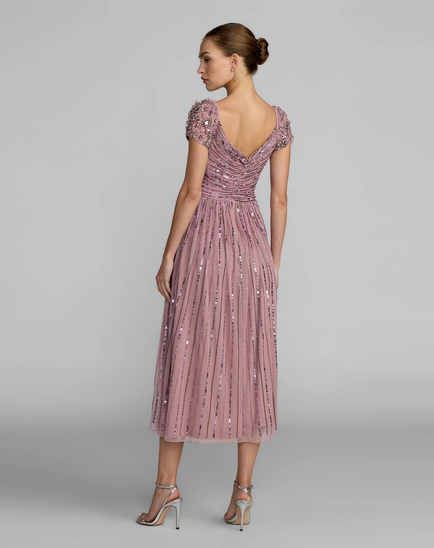 Purple Embellished Cap Sleeve Midi Dress - Mac Duggal