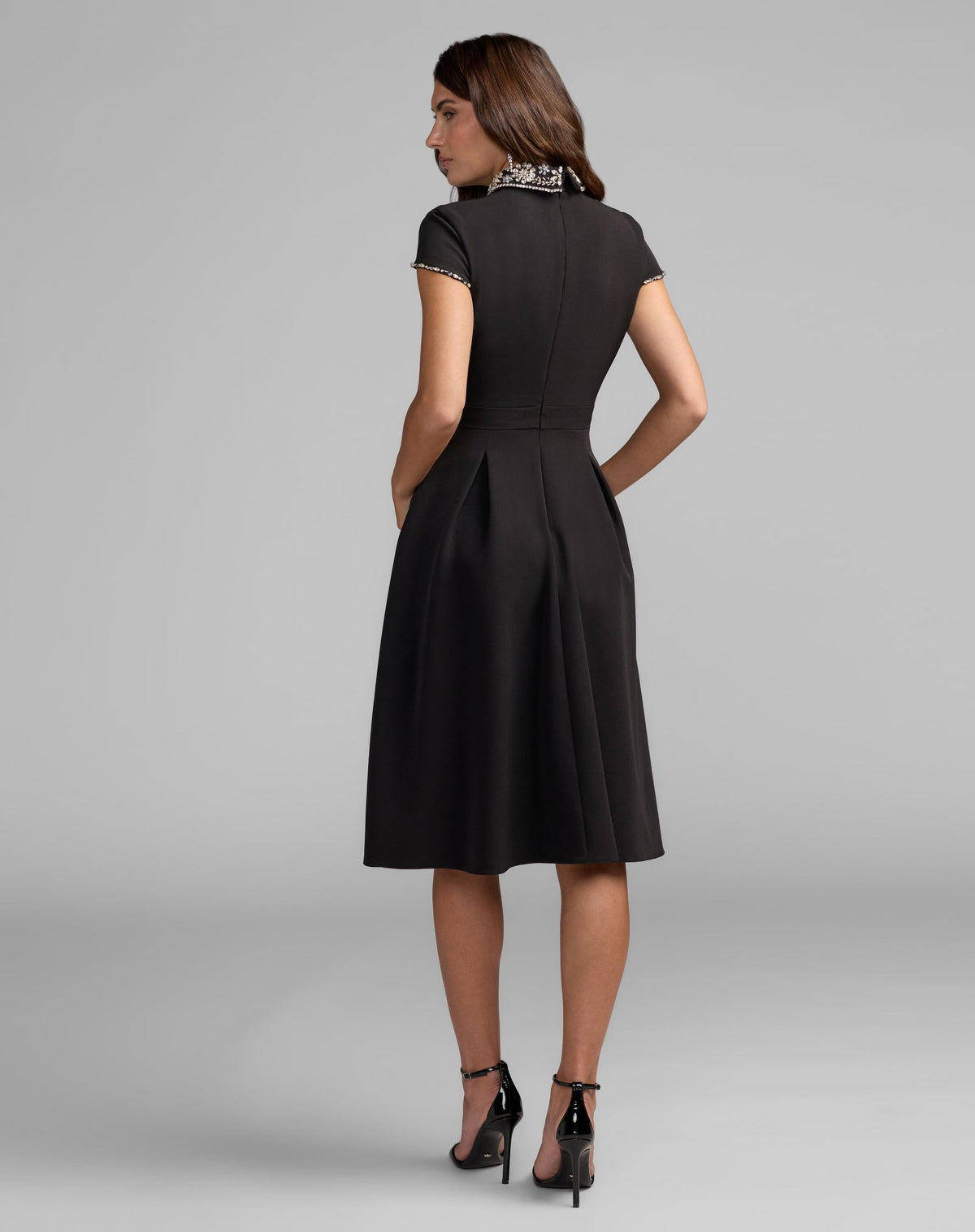 Black Embellished Collar A-Line Midi Dress - Mac Duggal