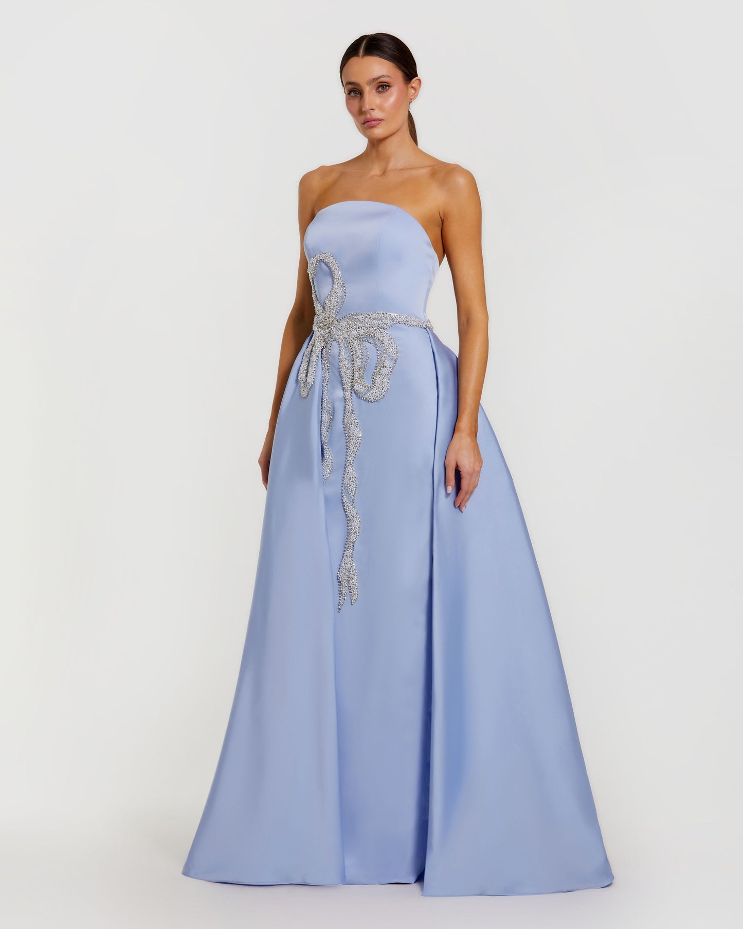 Blue Strapless Embellished Satin Gown with Overskirt - Mac Duggal