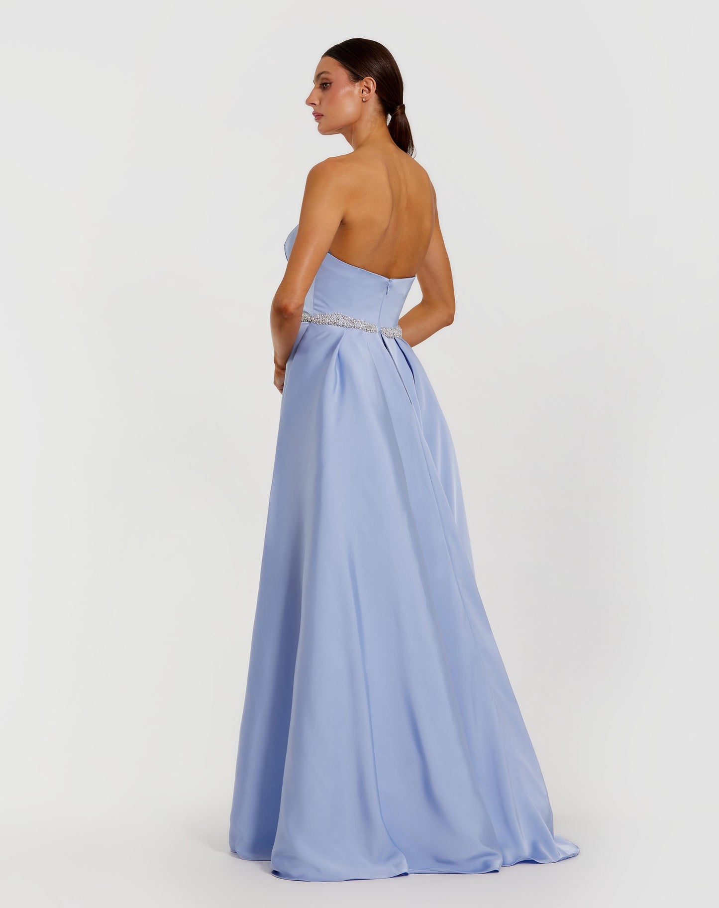 Blue Strapless Embellished Satin Gown with Overskirt - Mac Duggal