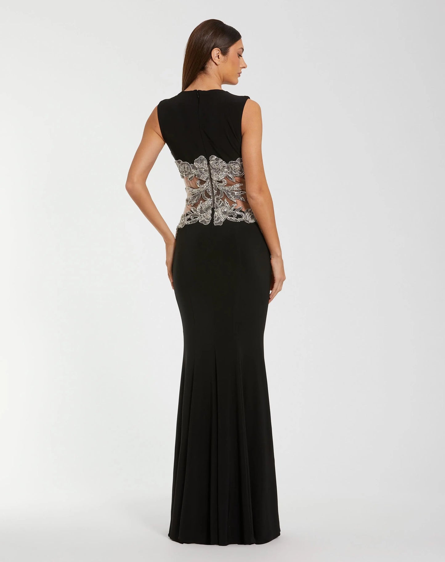 Black Jersey Sleeveless Gown With Beaded Waist Detail - Mac Duggal
