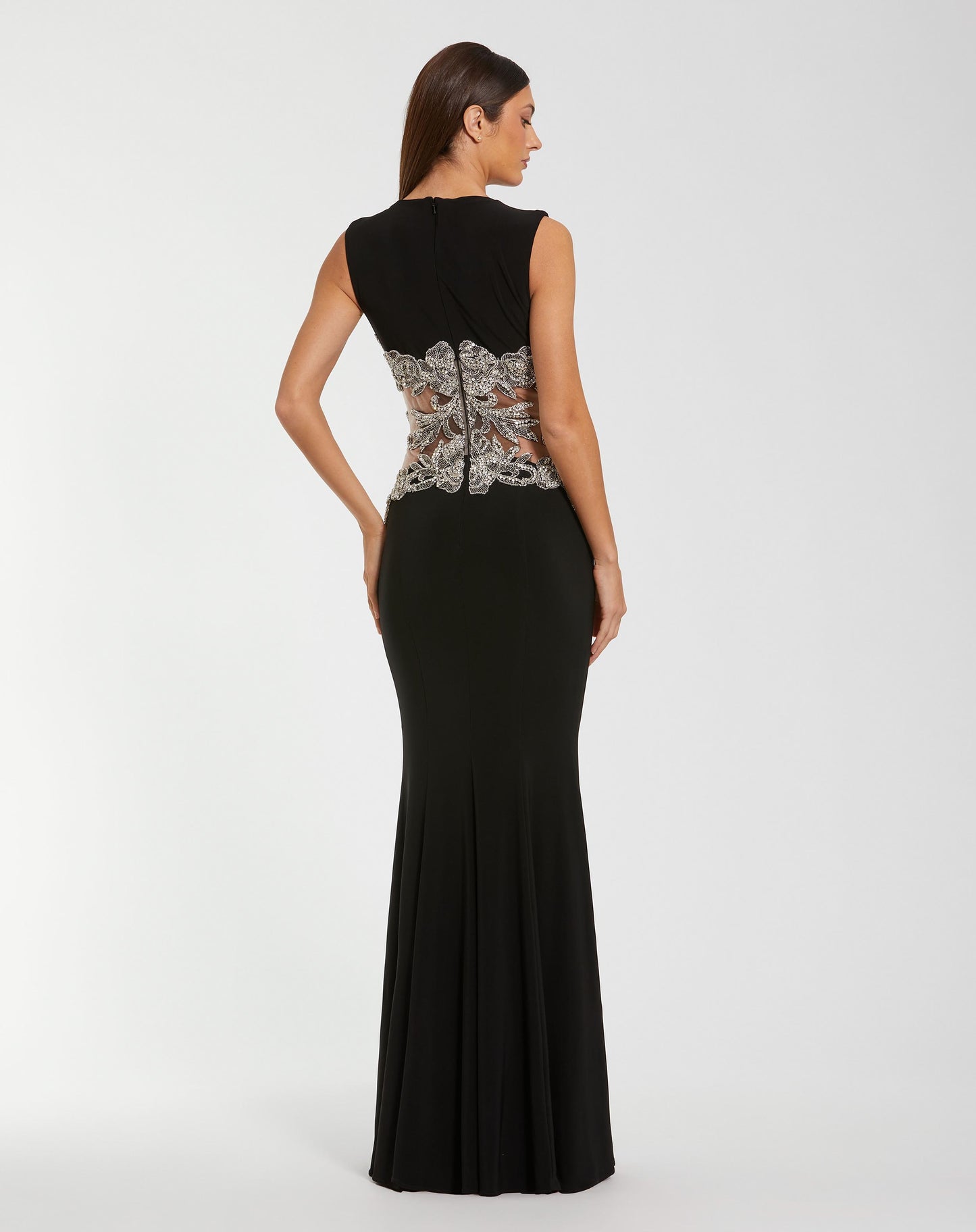 Black Jersey Sleeveless Gown With Beaded Waist Detail - Mac Duggal