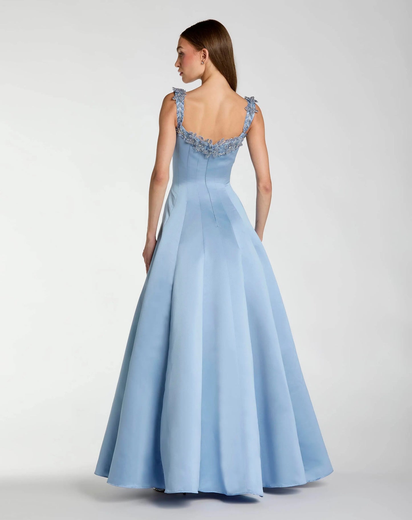 Blue Satin Ballgown With 3D Embellished Flowers Mac Duggal