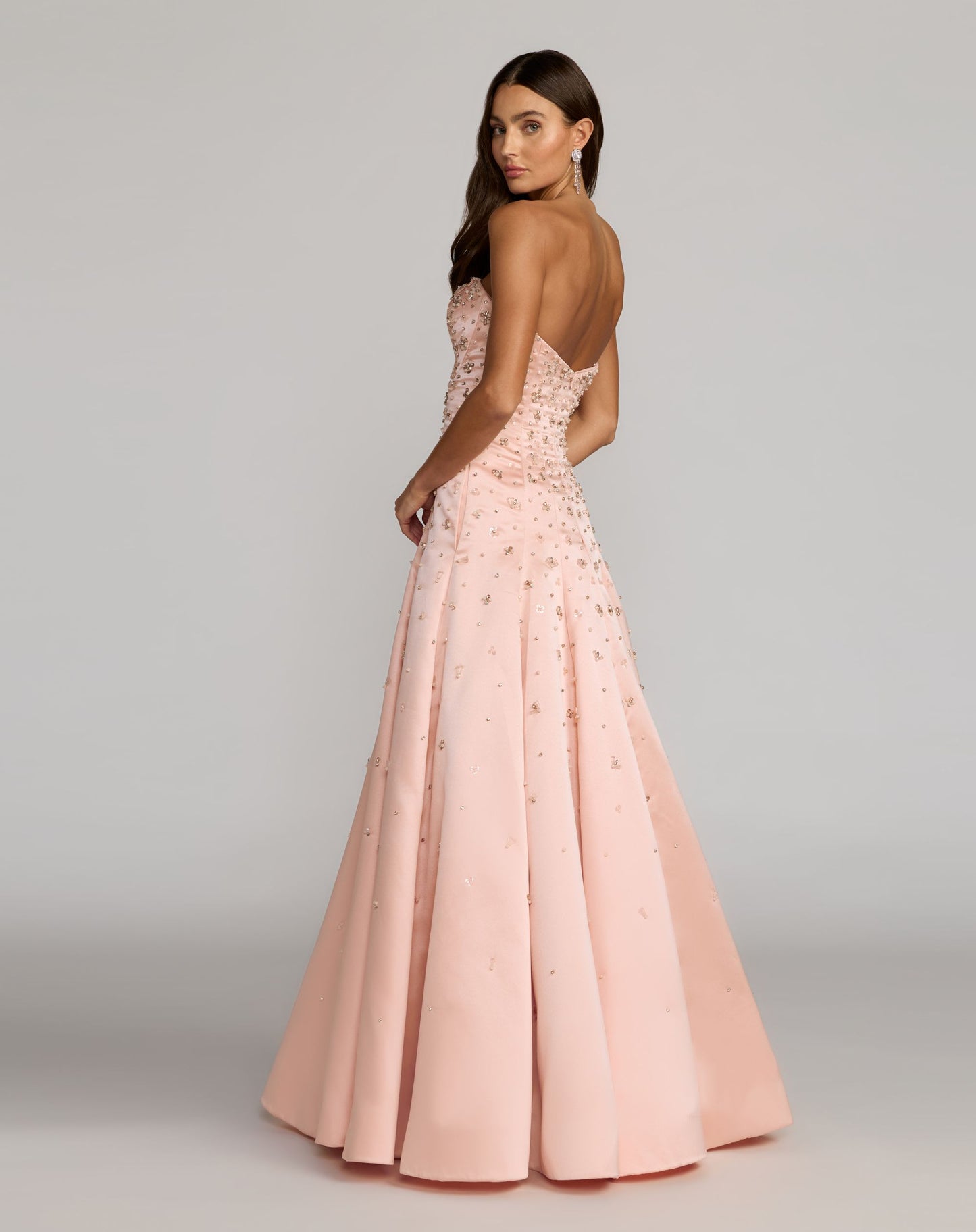 Pink Strapless Embellished Satin Ball Gown With Pockets - Mac Duggal