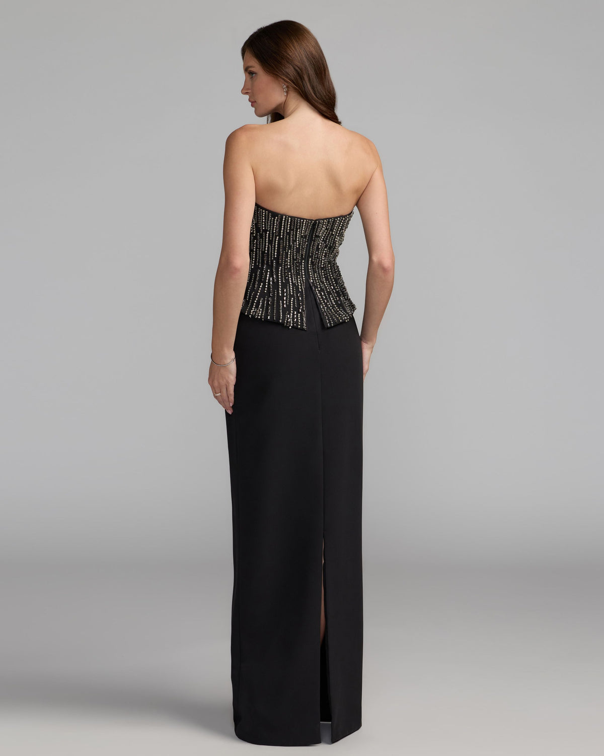 Black Embellished Crepe Strapless Column Gown - Mac Duggal