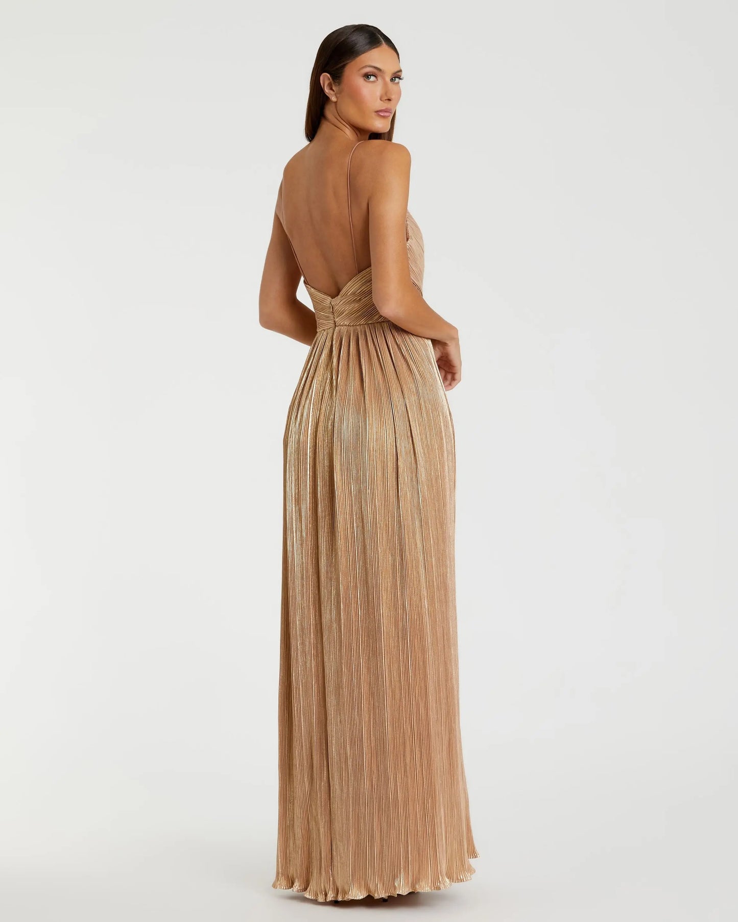 Gold Metallic Ruched A Line Gown - Mac Duggal