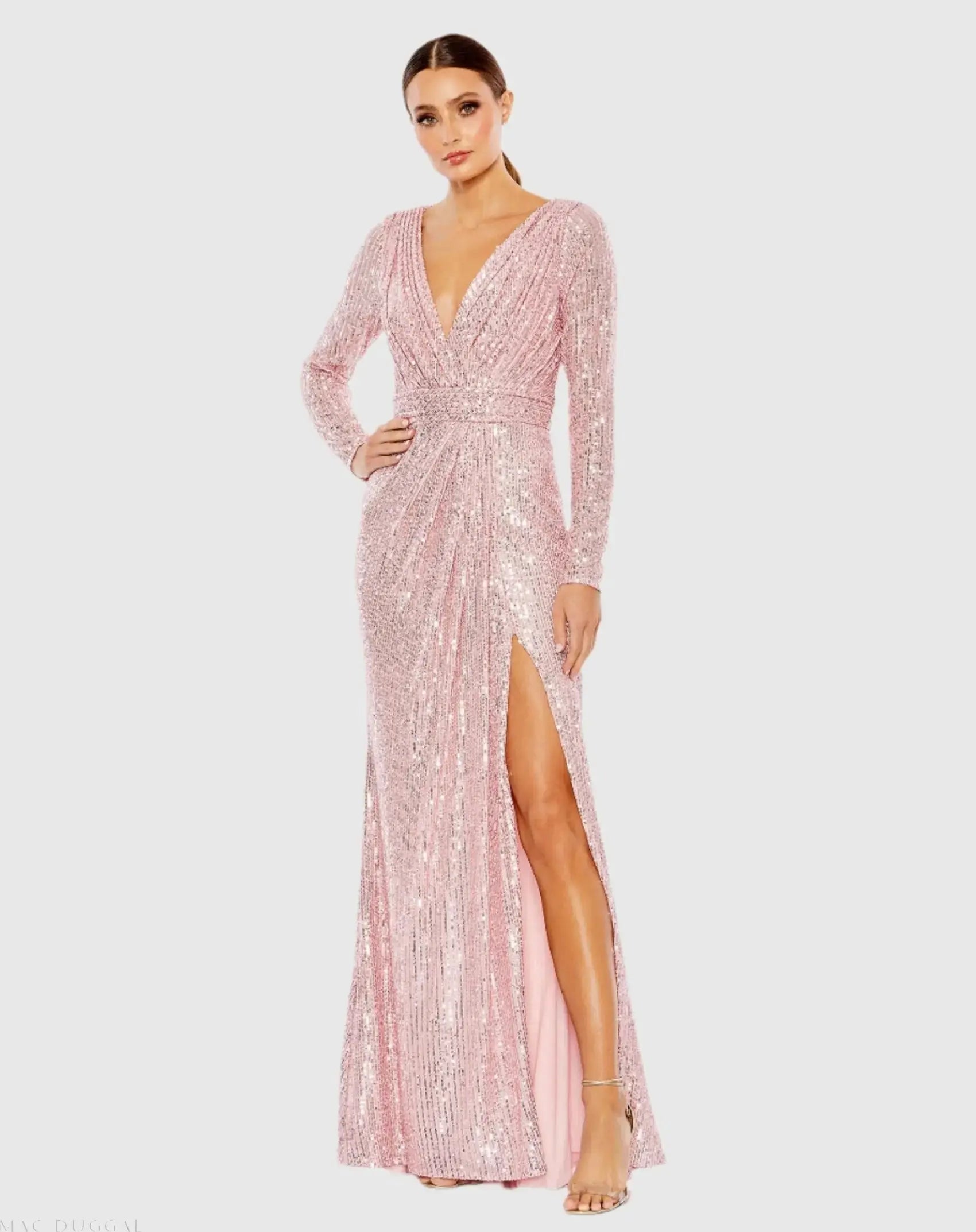 Mac Duggal Women's Sequined Long Sleeve Gown - Pink - Size 18 Mac Duggal Women's Sequined Long Sleeve Gown - Pink - Size 18