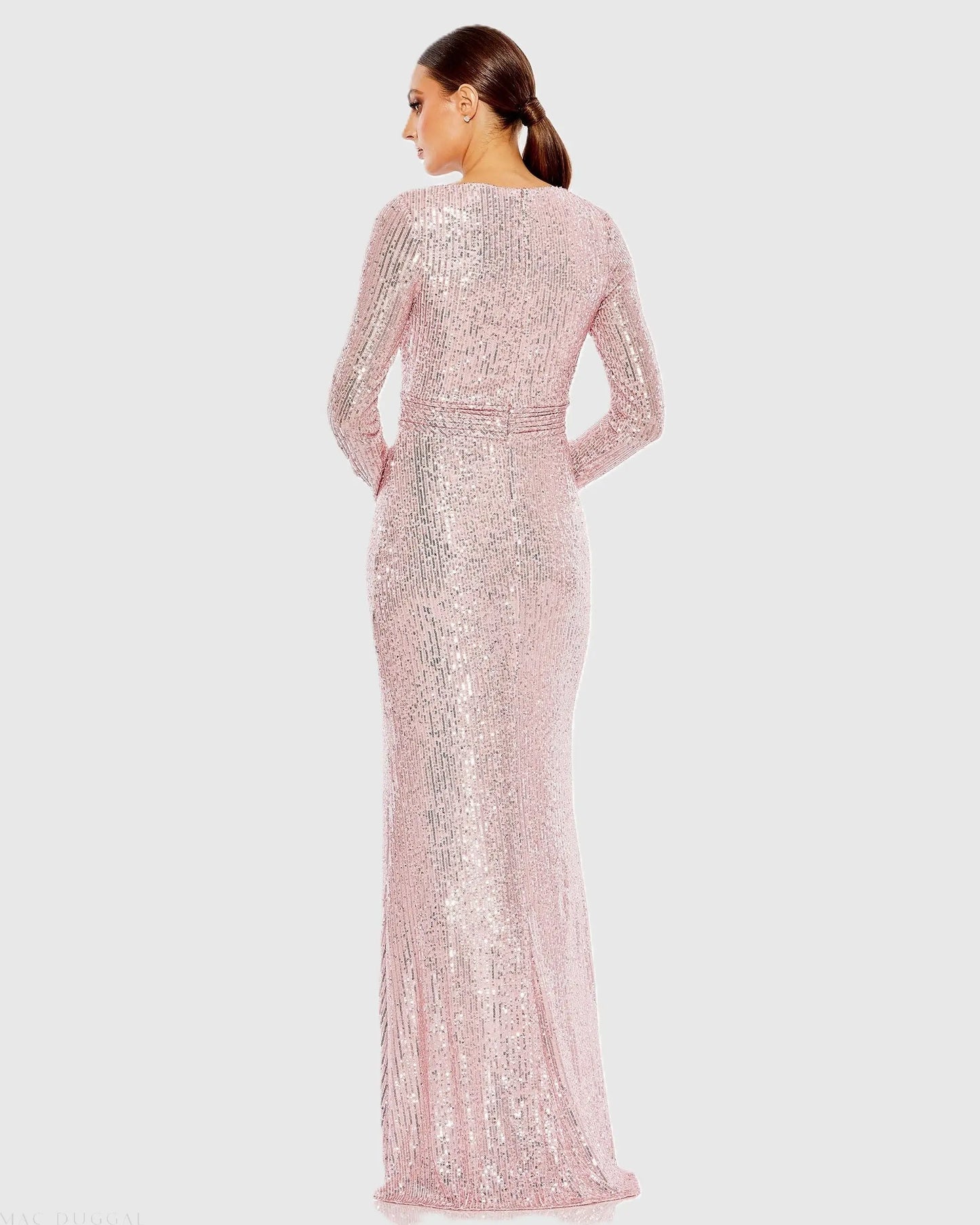 Pink Sequined Long Sleeve Gown - Ieena for Mac Duggal