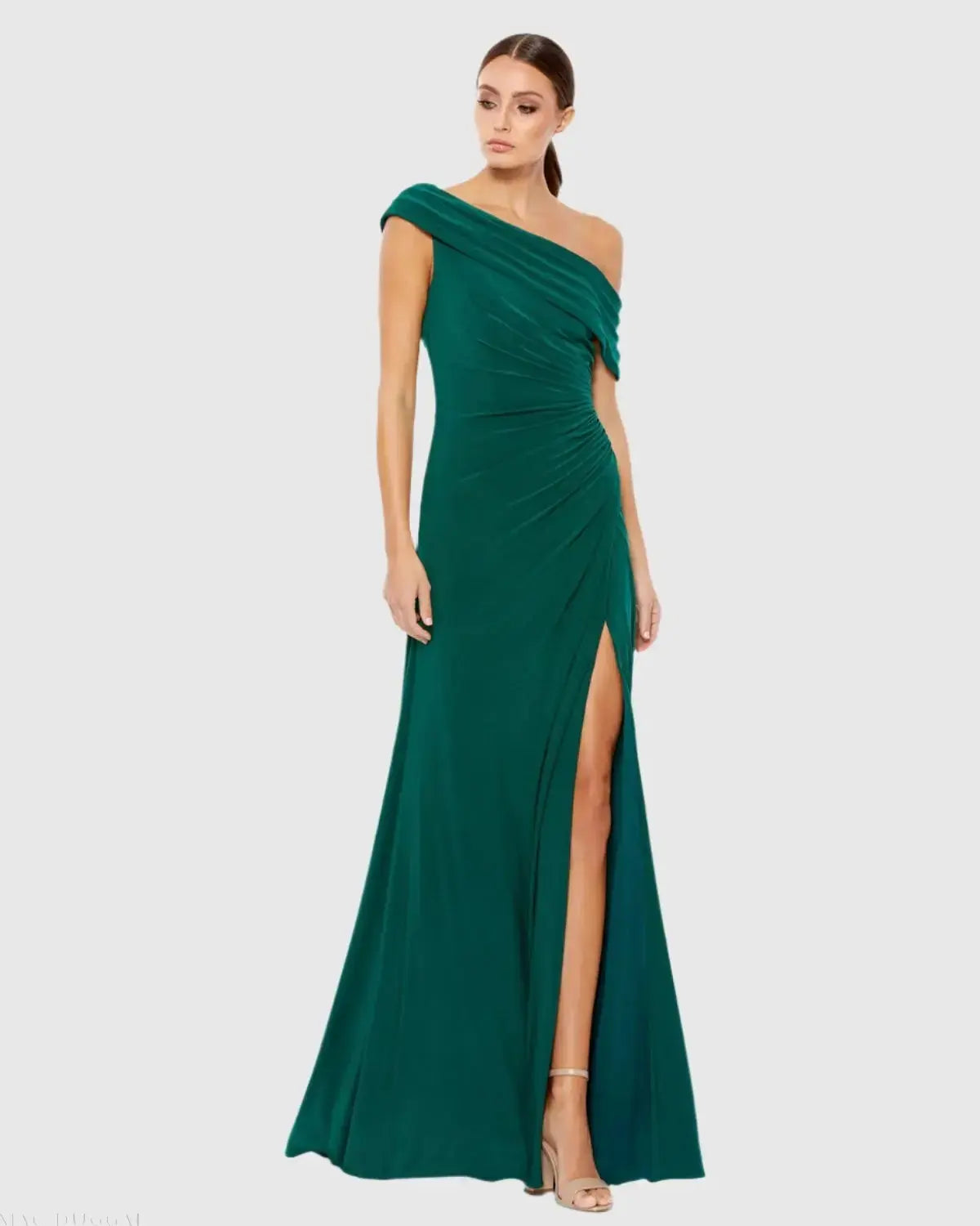 Dark Green Foldover Off-the-Shoulder Slit Gown - Ieena for Mac Duggal